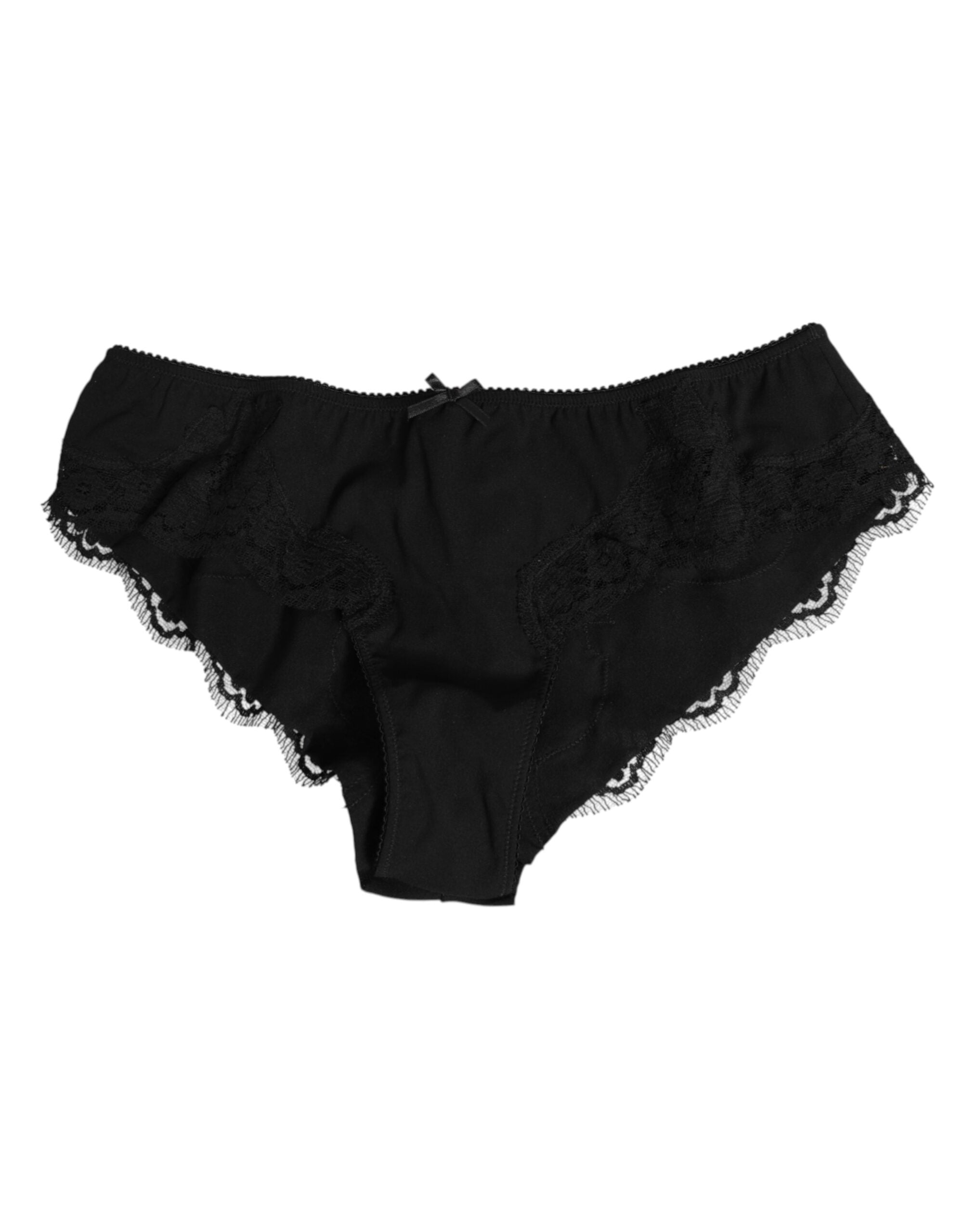 Black Silk Satin Floral Lace Panty Brief Underwear