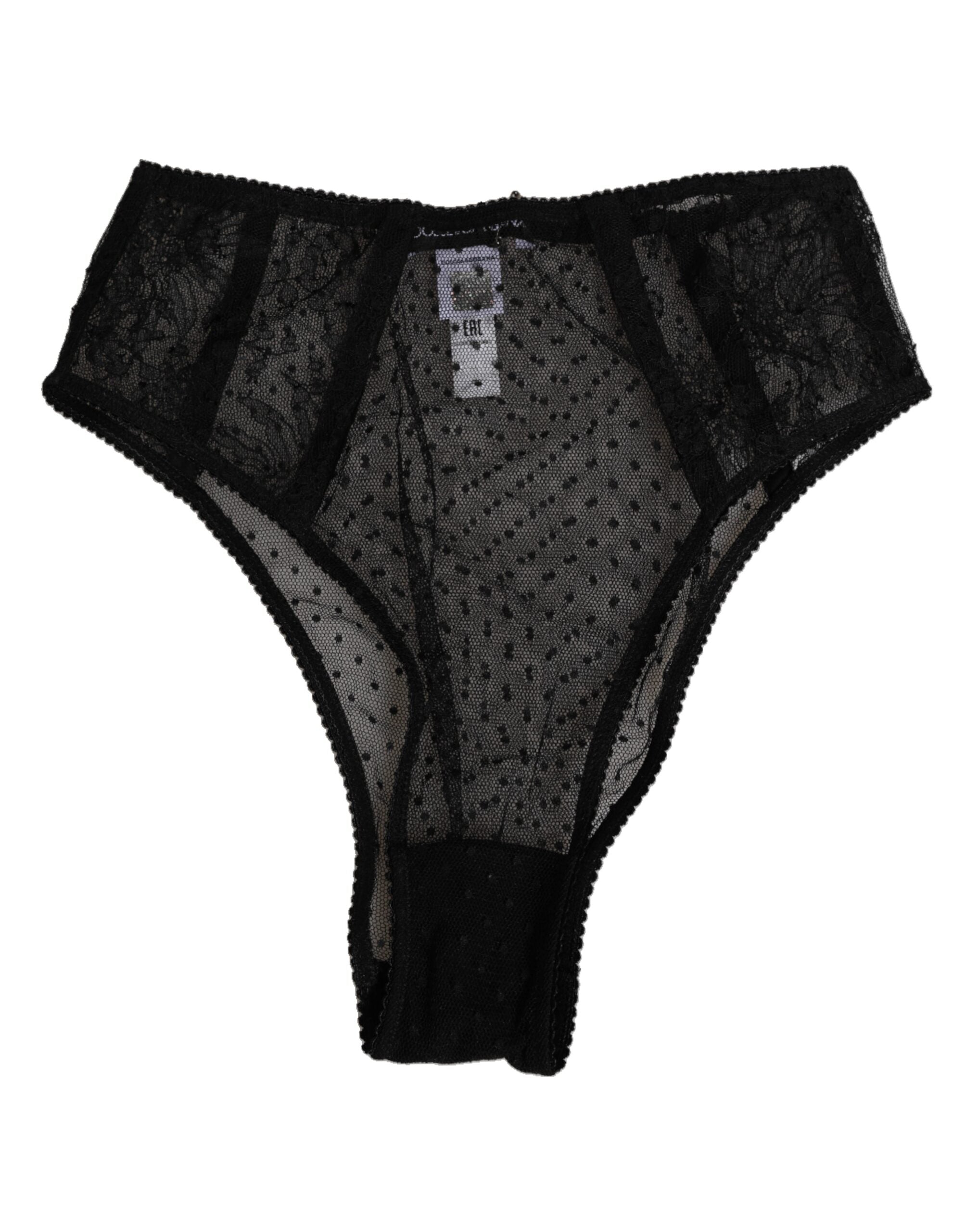 Black Lace Polka Dot Mesh High Waist Underwear