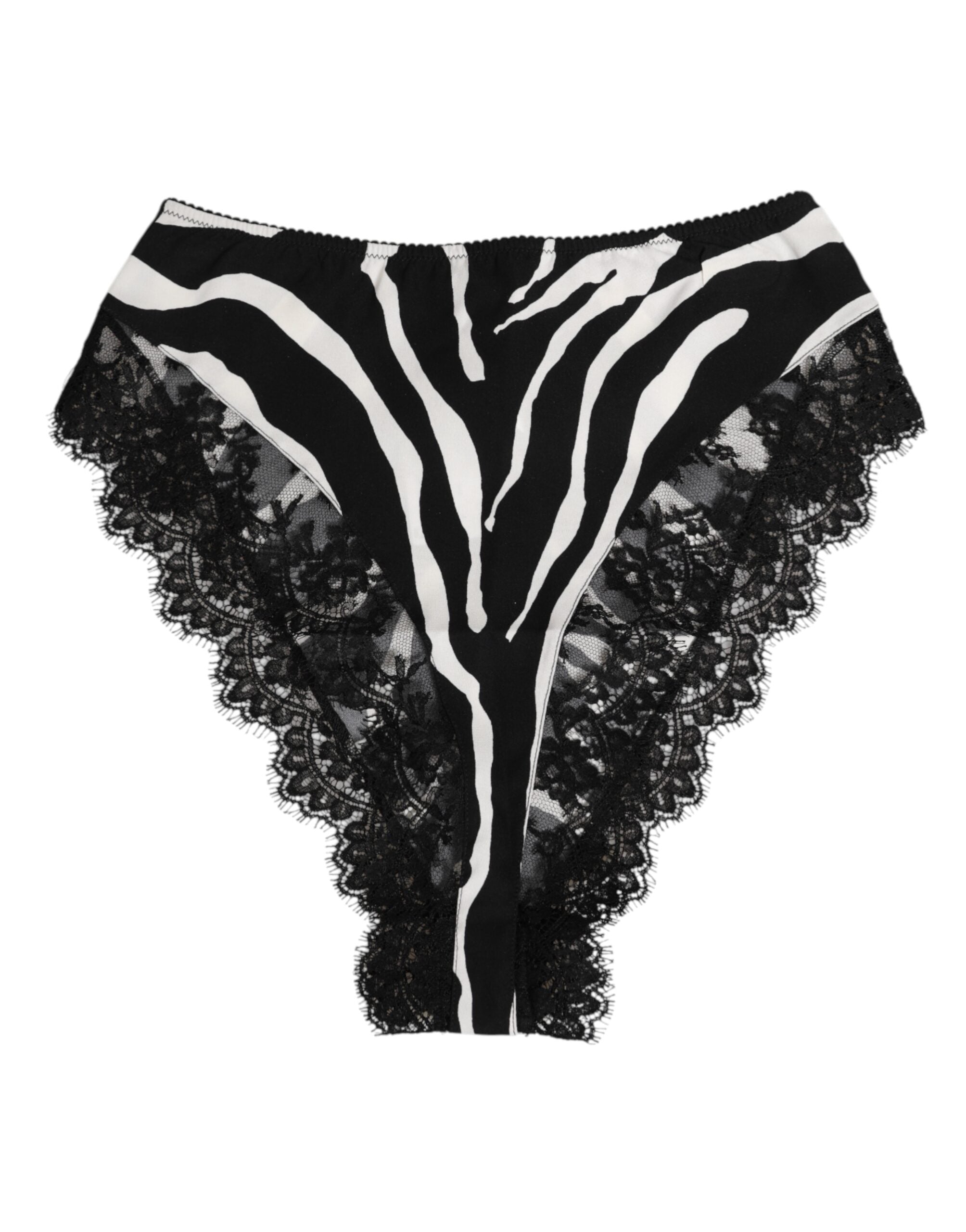 Black Silk Zebra Print Lace High Waist Underwear