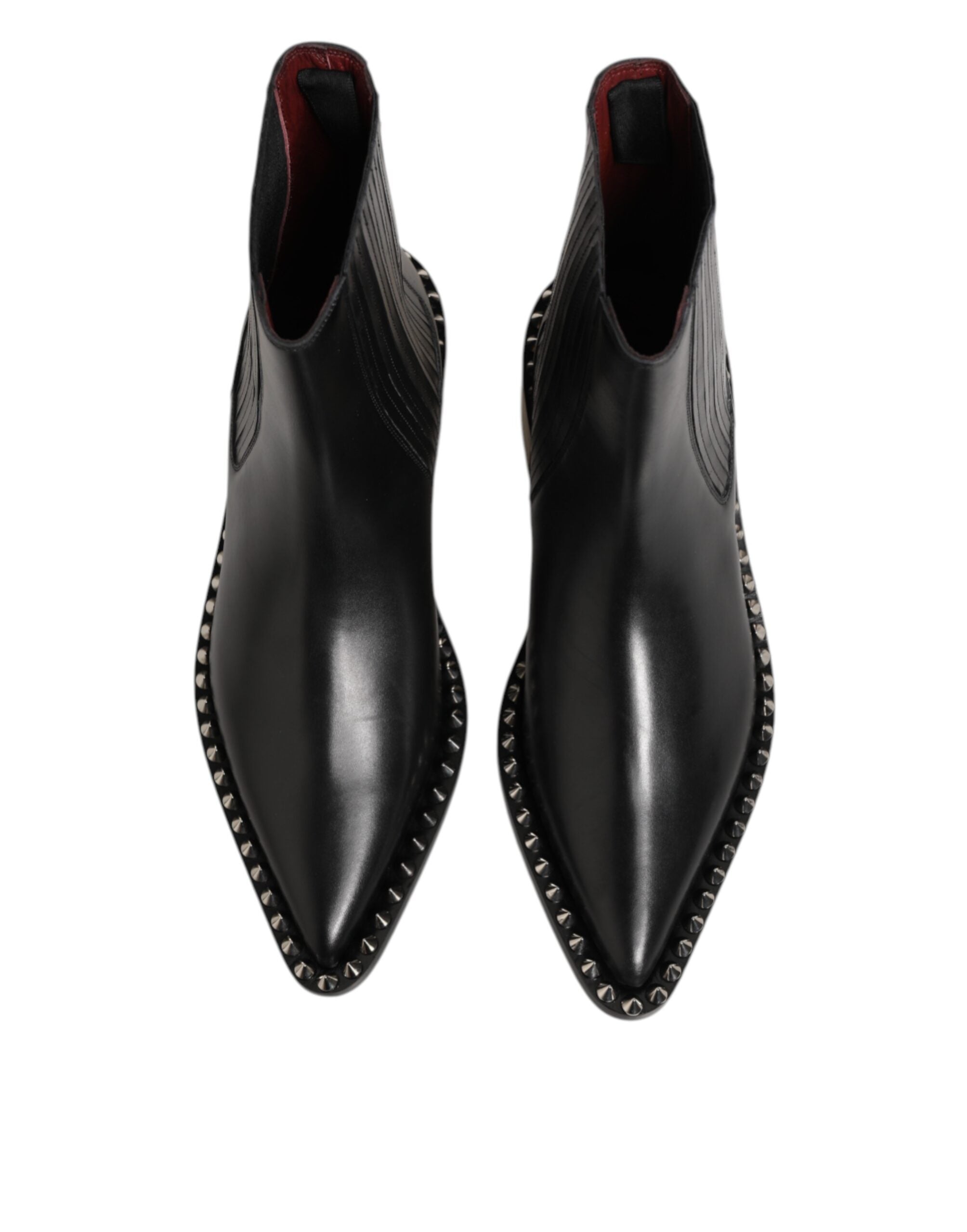 Black Leather Studded Men Short Boots Shoes