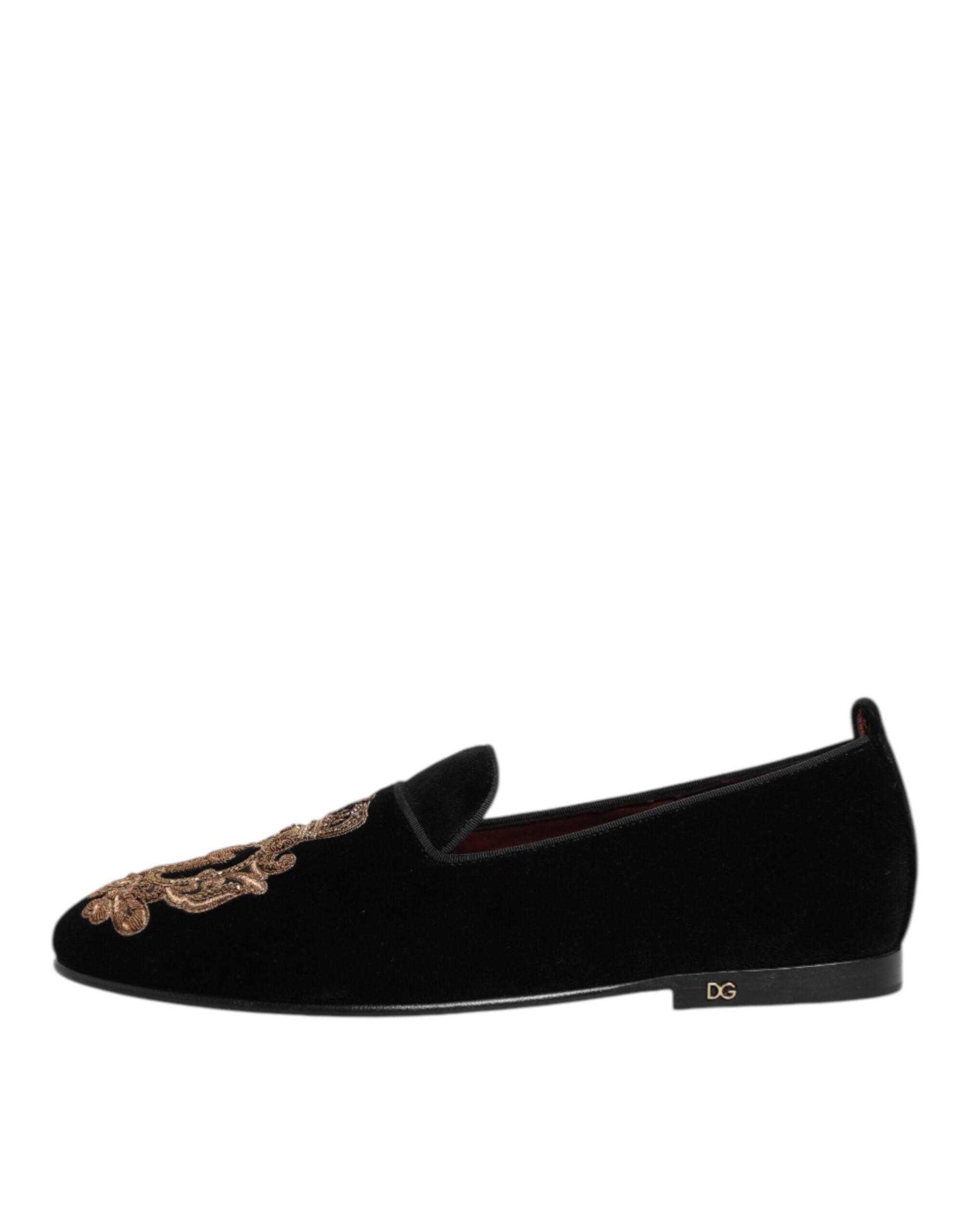 Black Velvet Gold Crown Mens Loafers Shoes