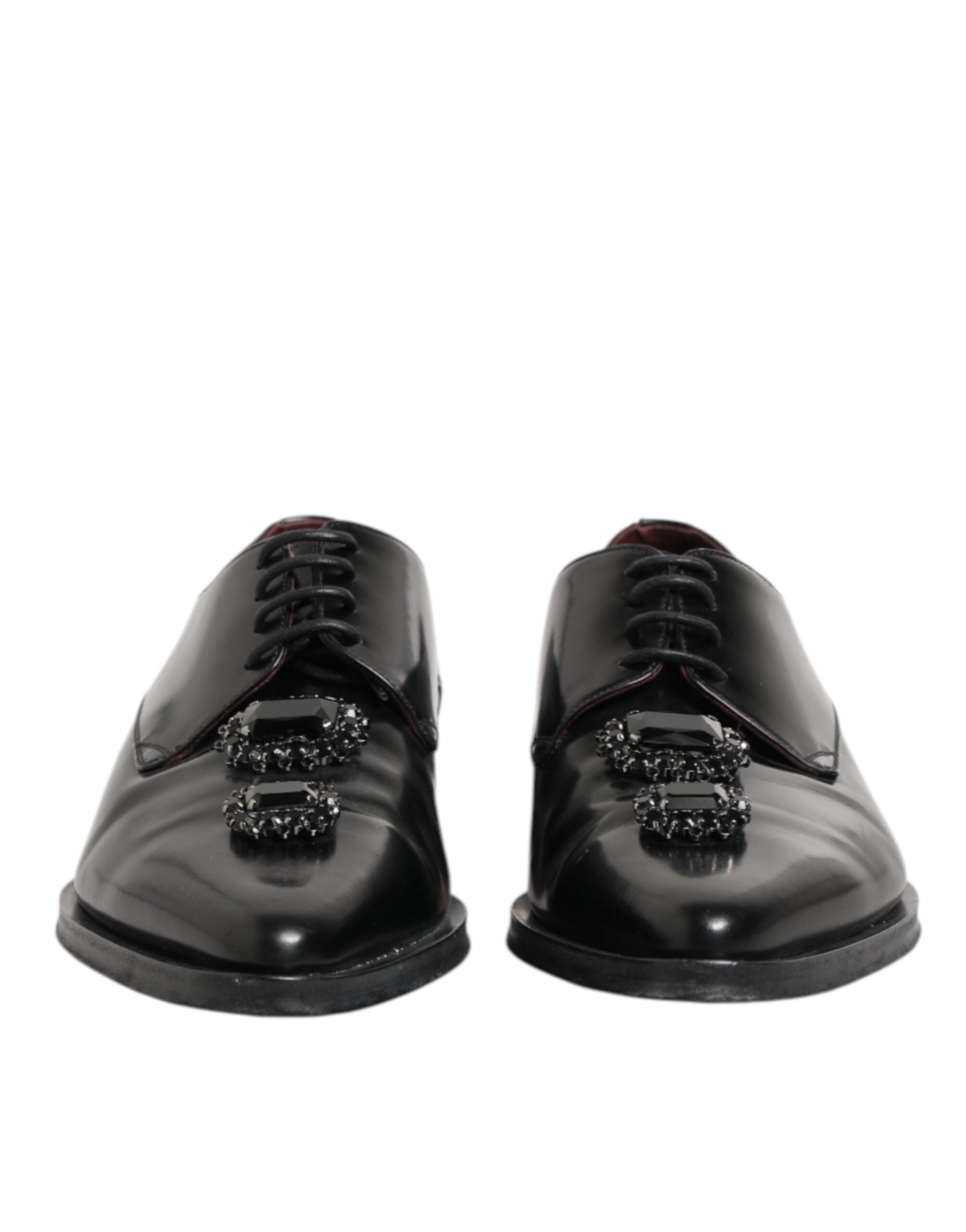 Black Leather Jeweled Crystals Derby Shoes