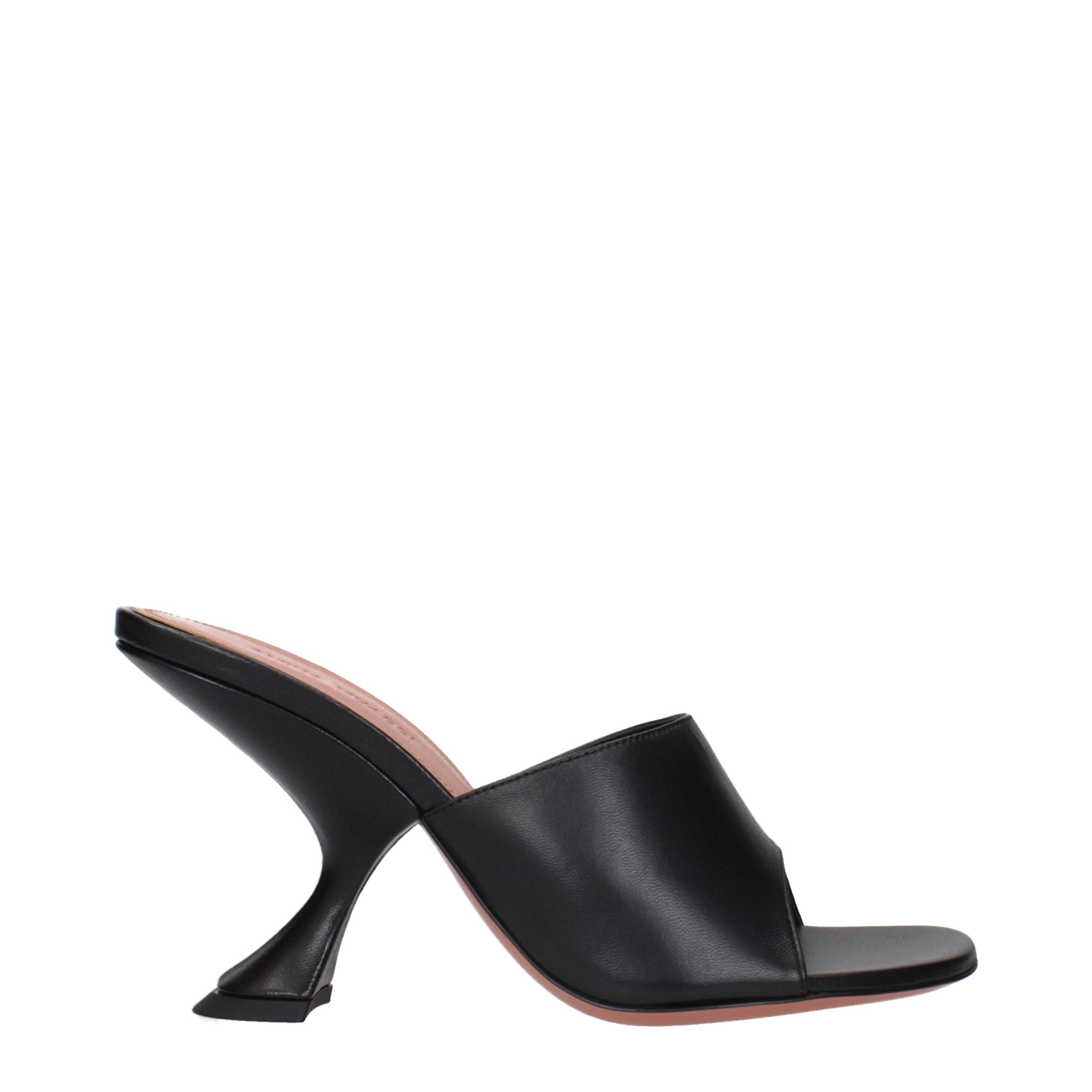 Black Leather Stiletto Heel Sandals