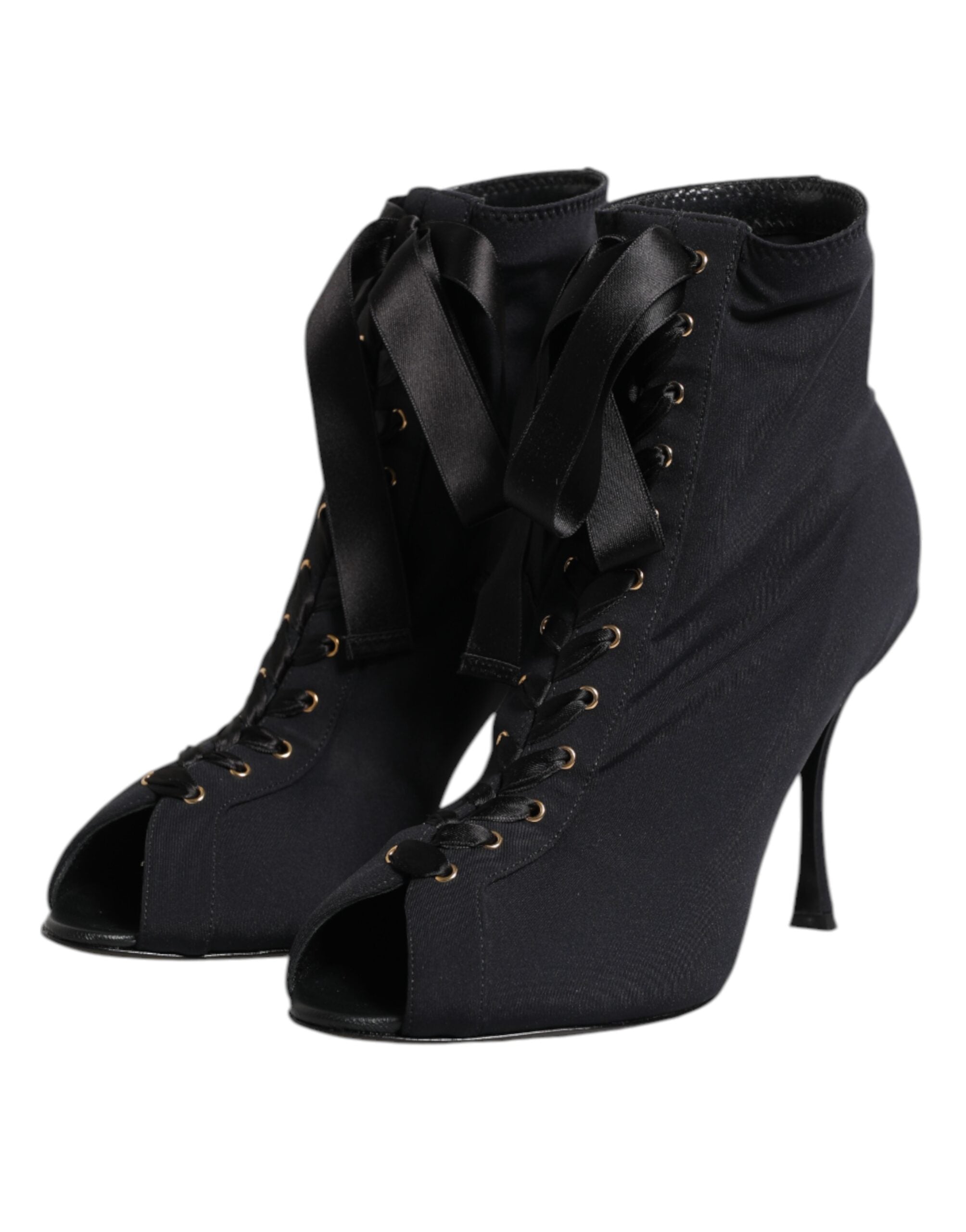 Black Stiletto Heels Lace Up Boots Shoes