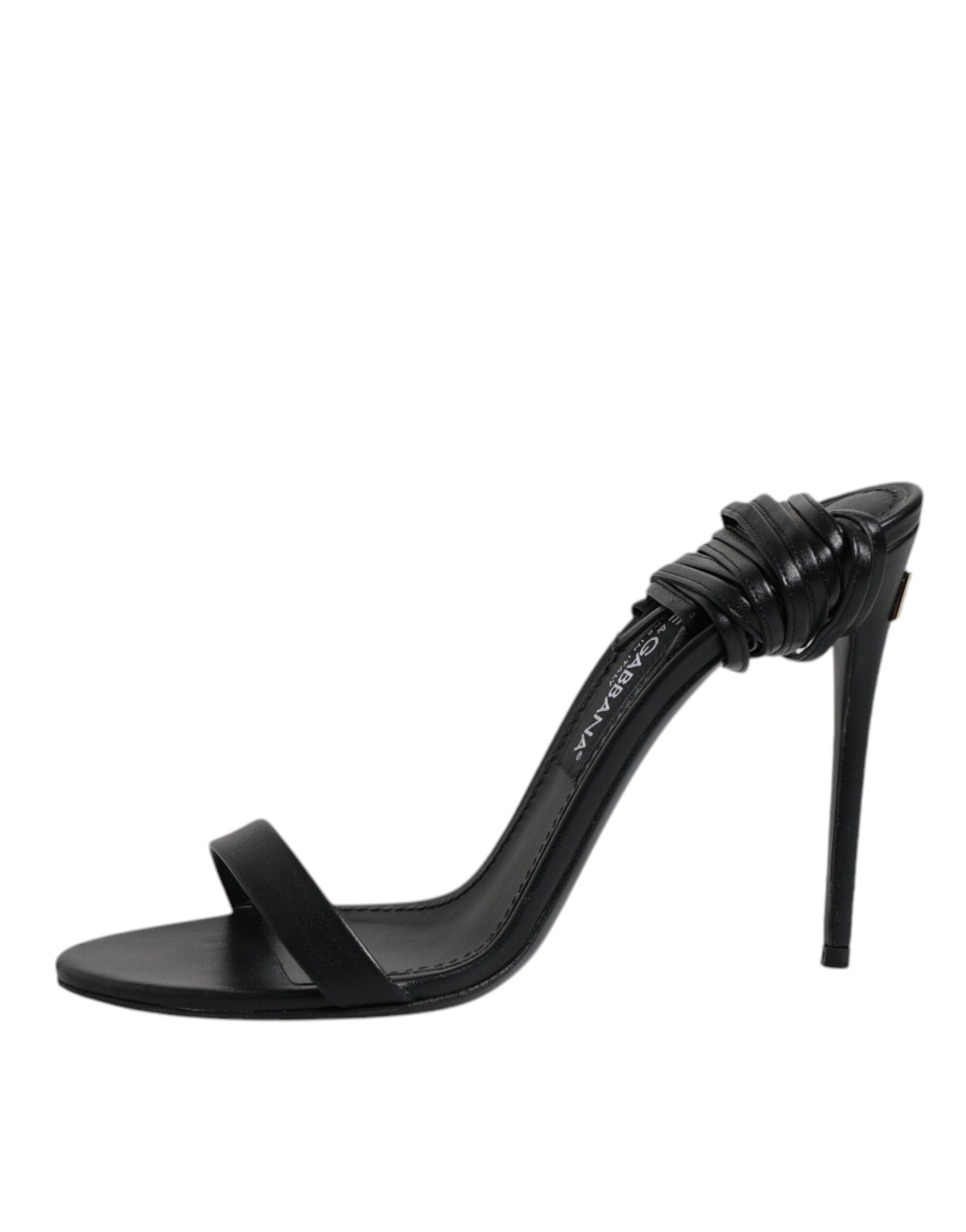 Black Leather Stiletto Heels Sandals Shoes