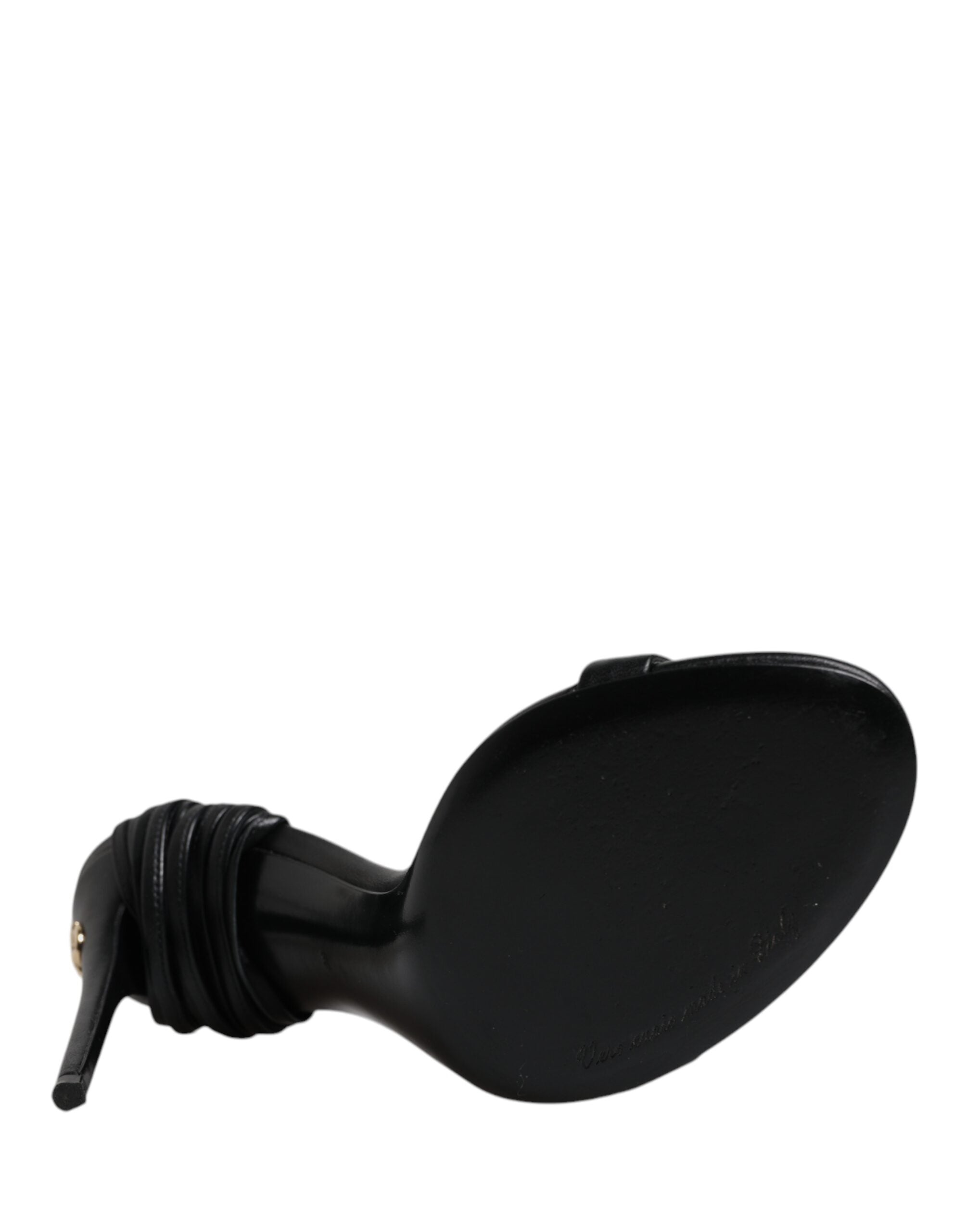 Black Leather Stiletto Heels Sandals Shoes