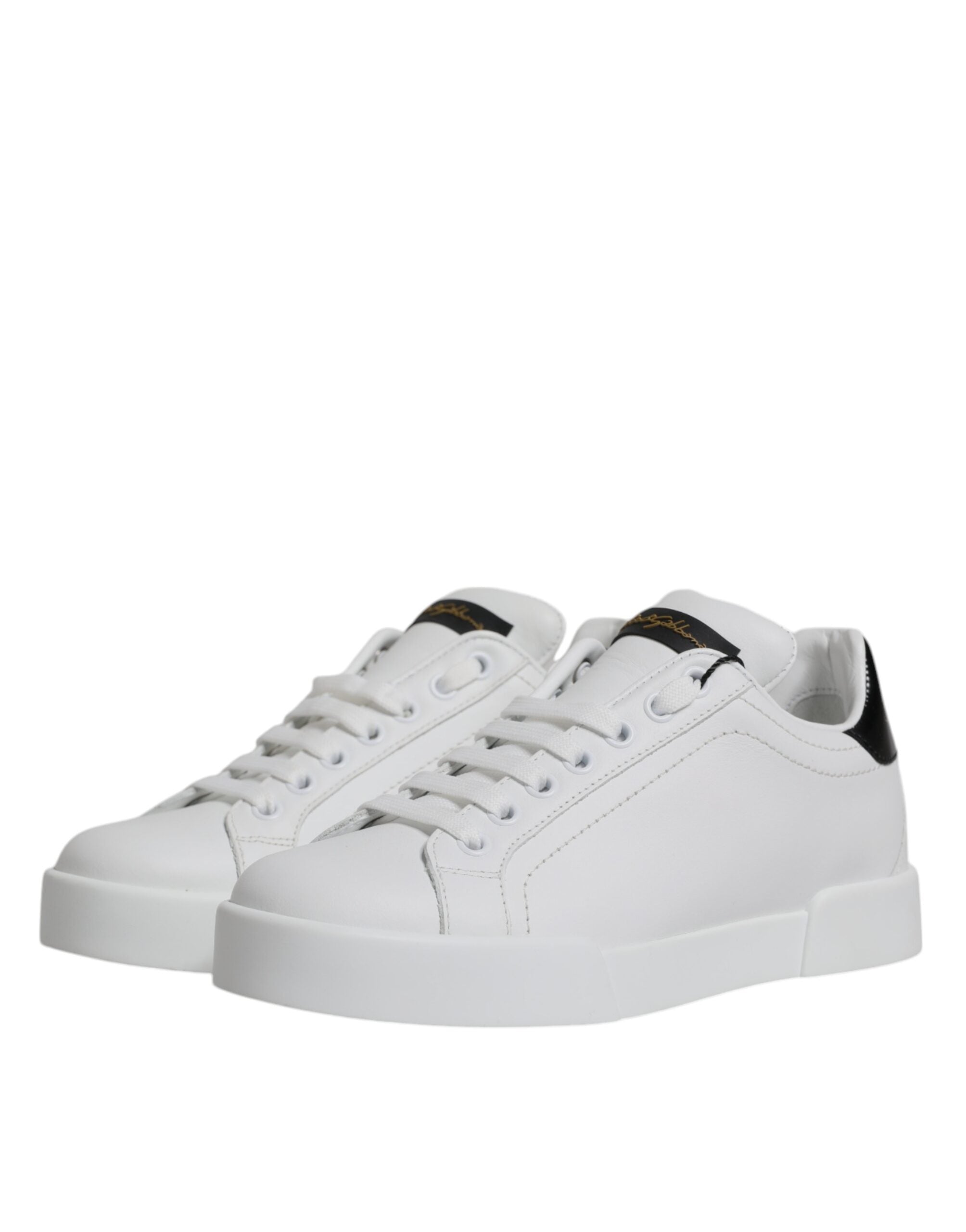 White Black Leather Low Top Sneakers Shoes