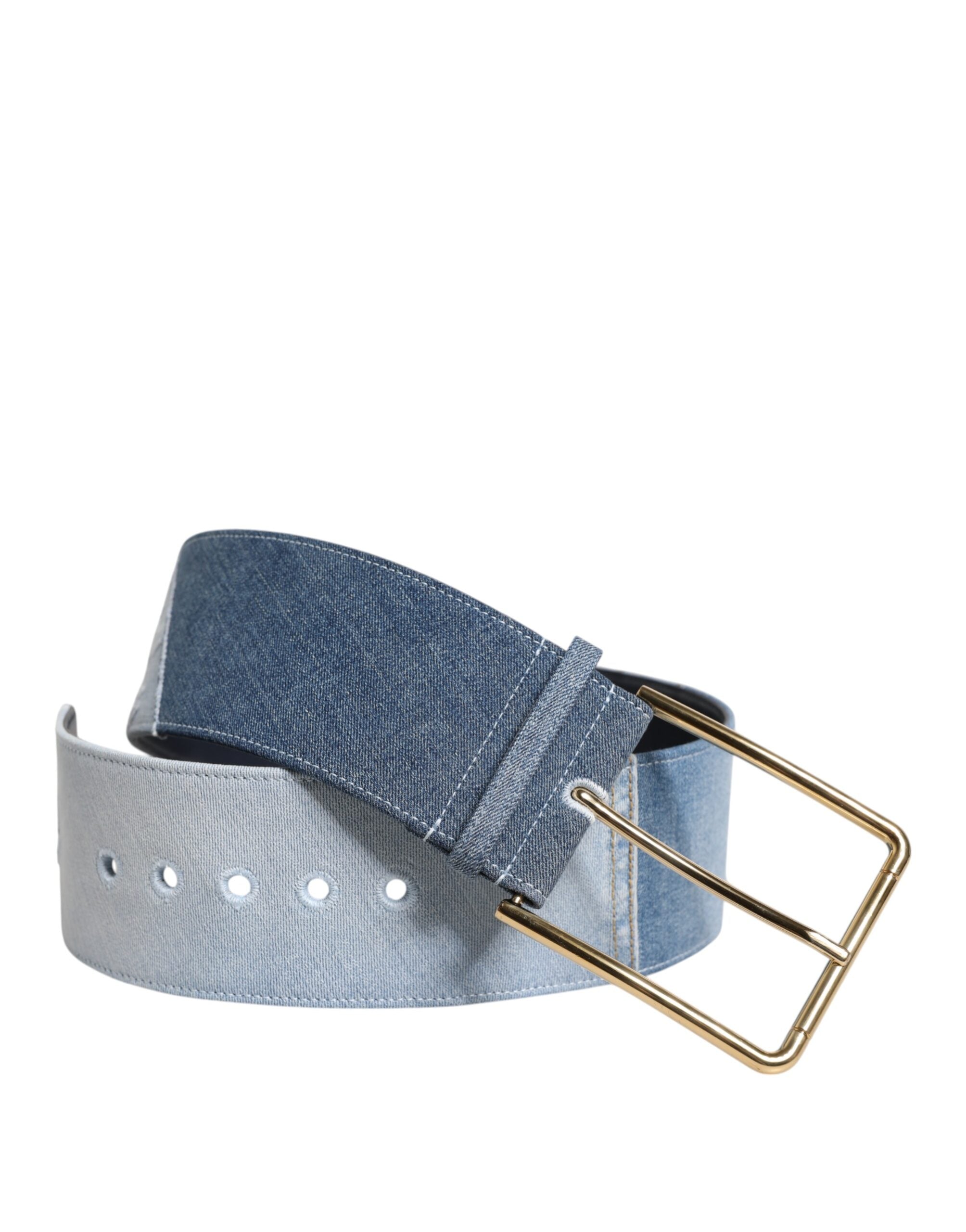 Blue Two Tone Denim Gold Metal Buckle Belt