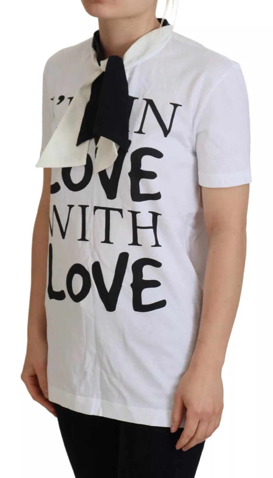 White Cotton LOVE Print Top Blouse T-shirt