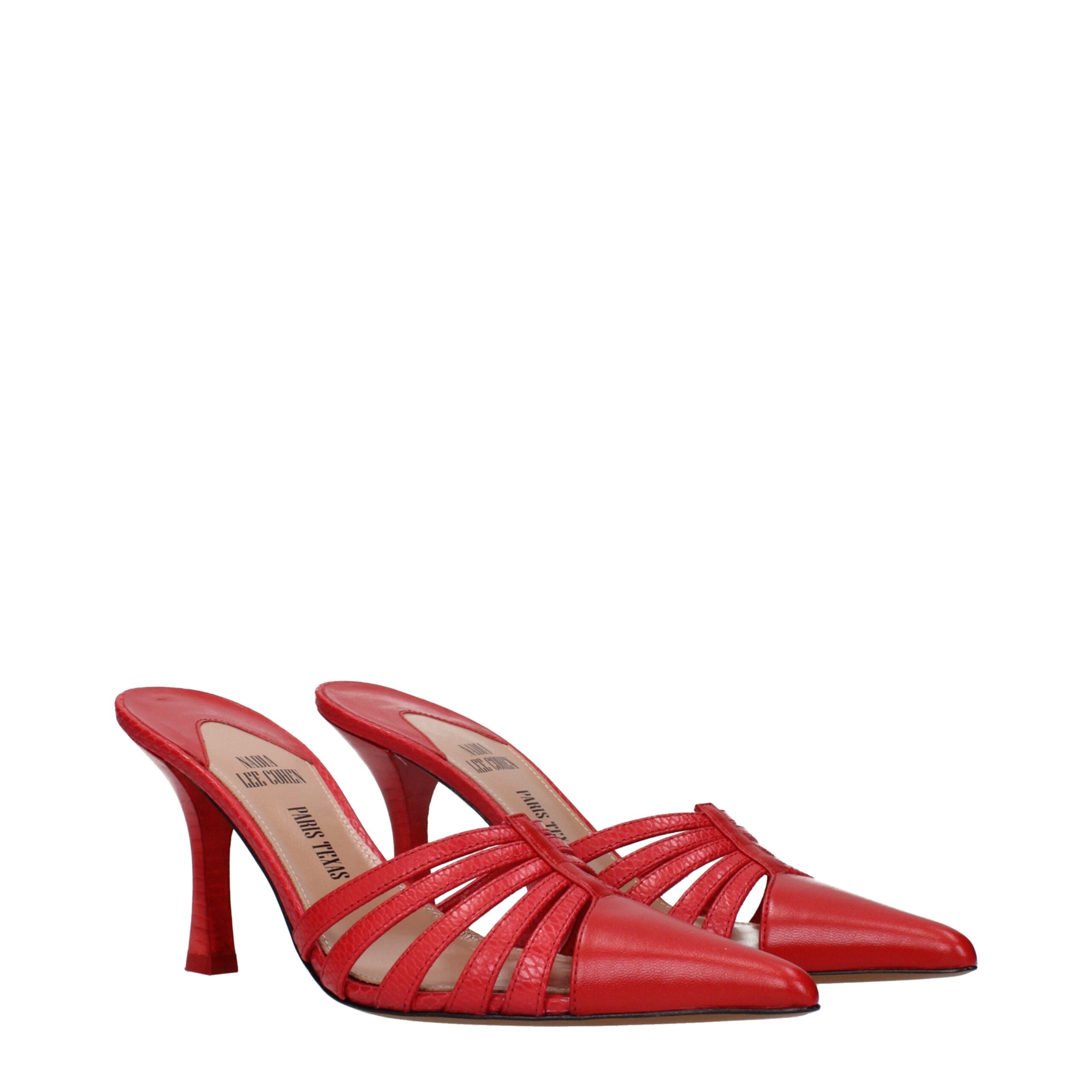 Red Leather Stiletto Heel Sandals