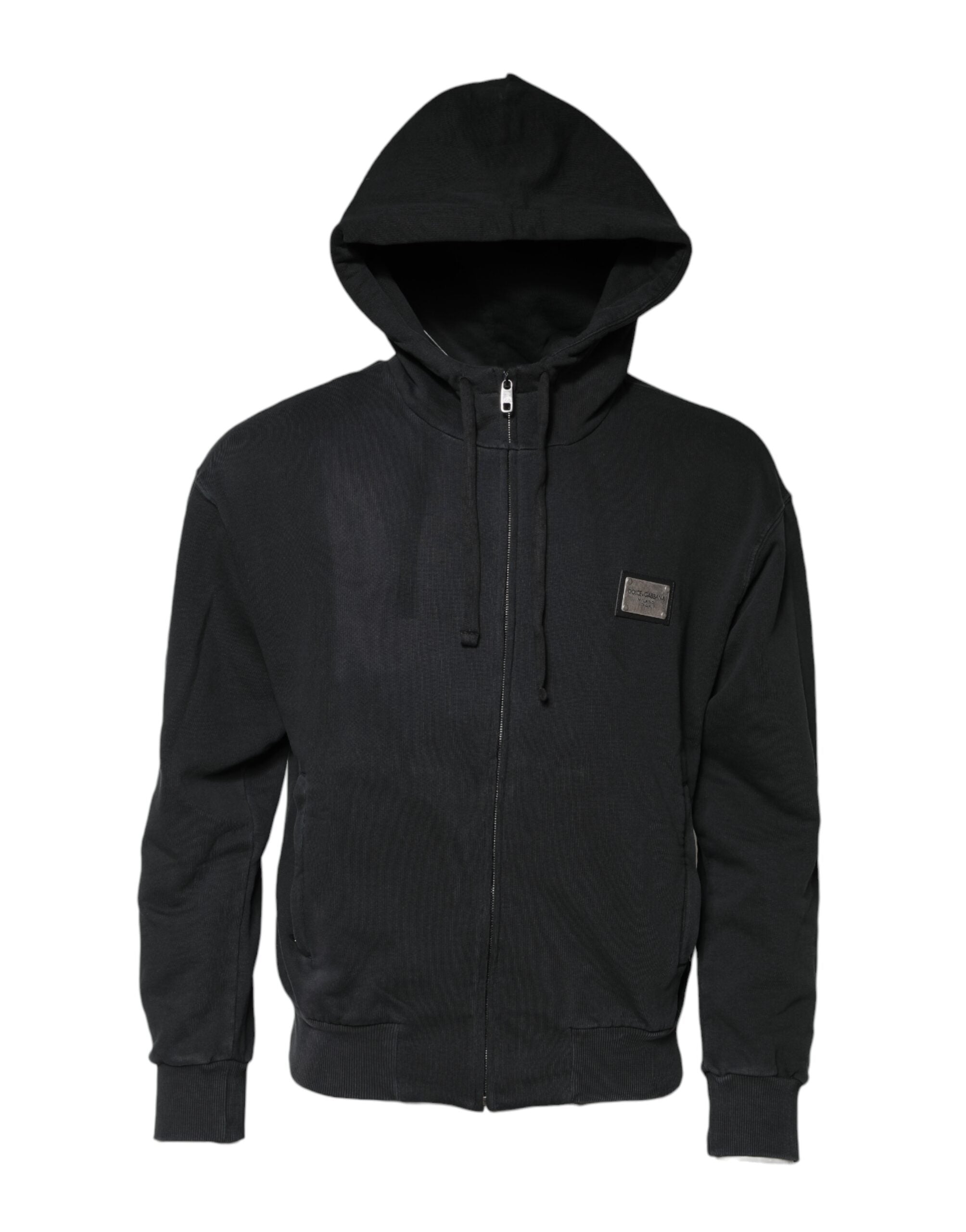 Black Logo Full Zip Hooded Men Sweatshirt Sweater