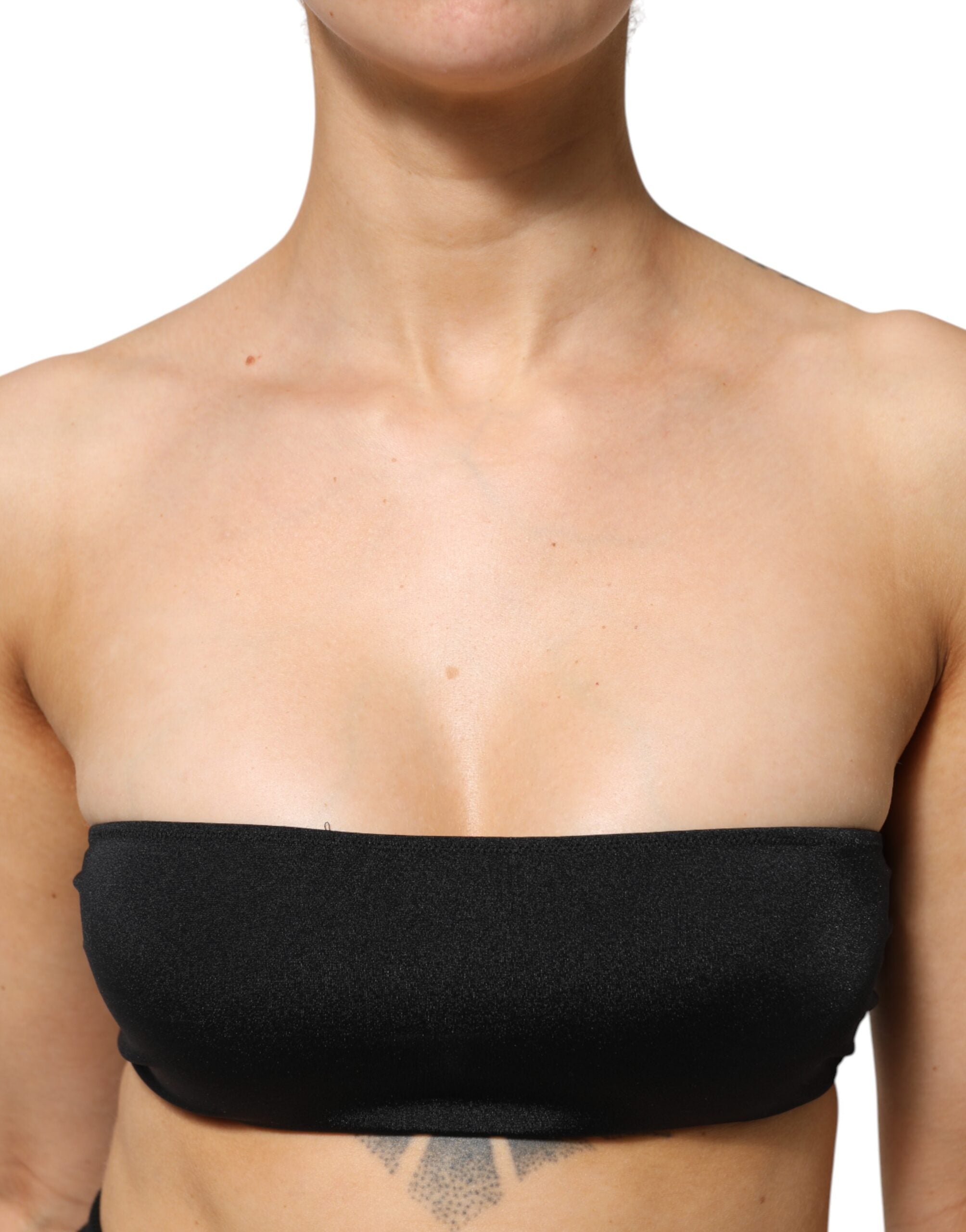 Black Nylon Blend Bandeau Strapless Tube Top