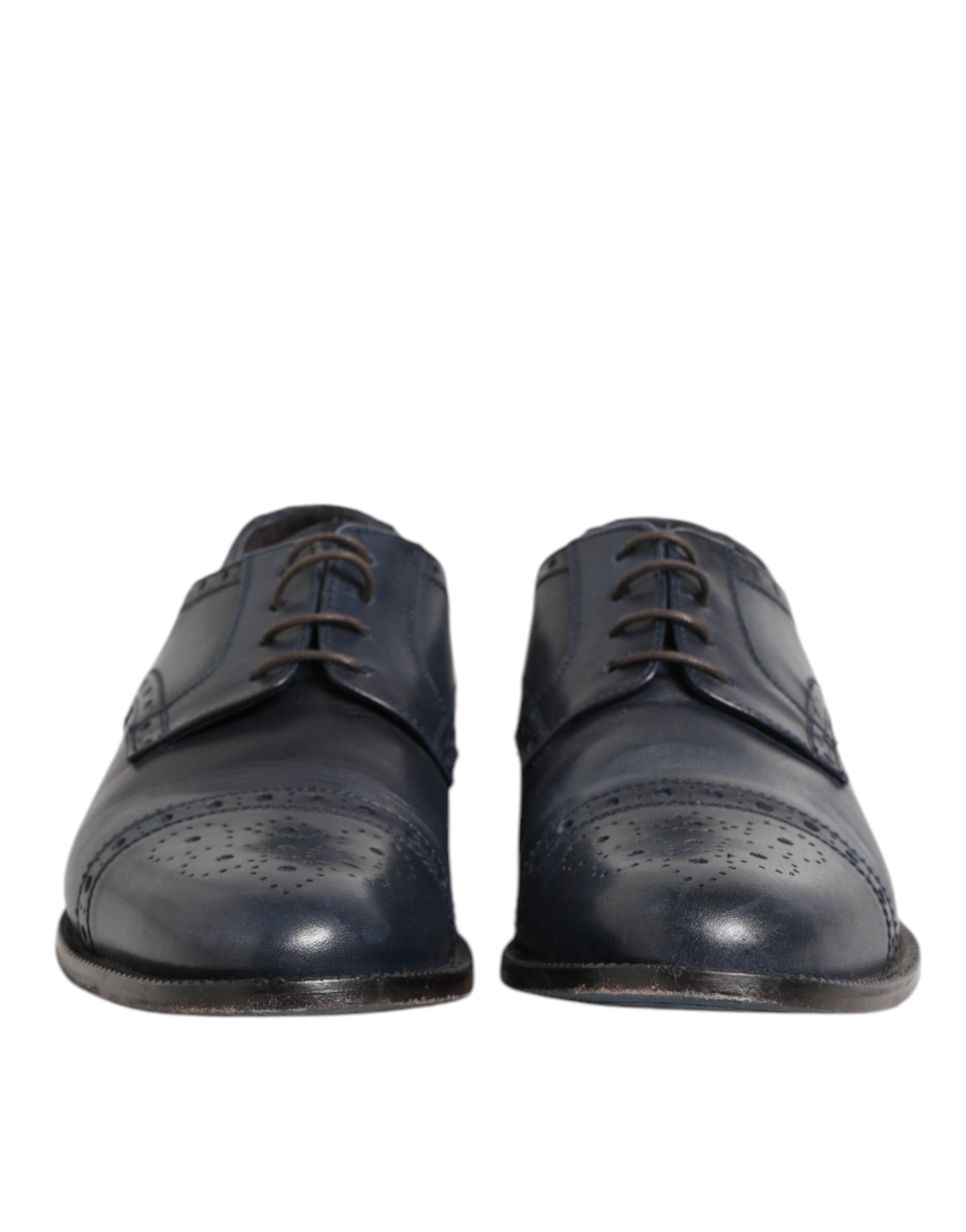 Blue Leather Wingtip Lace-up Formal Derby Shoes