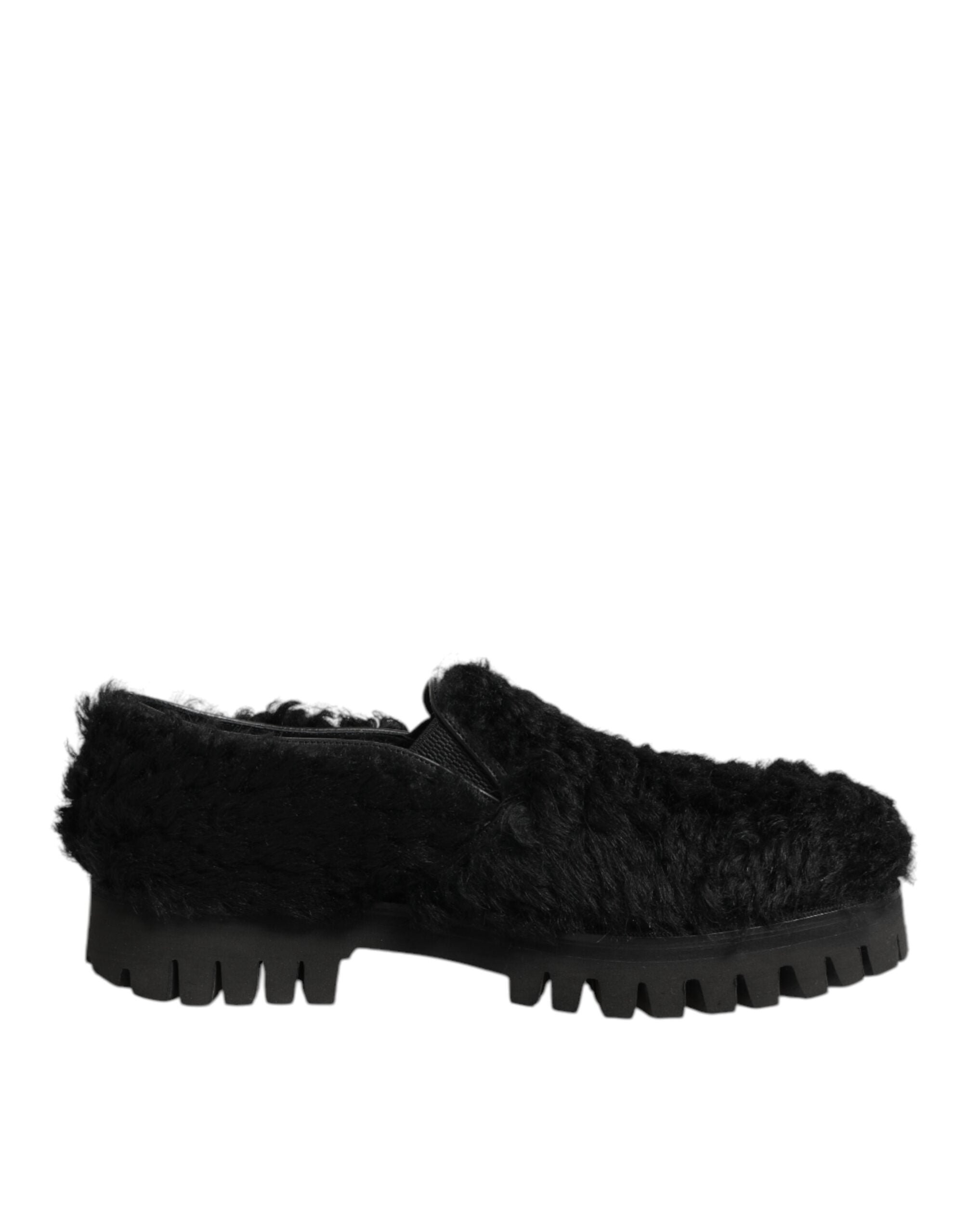 Dress Black Fur Leather Slippers Men Shoes