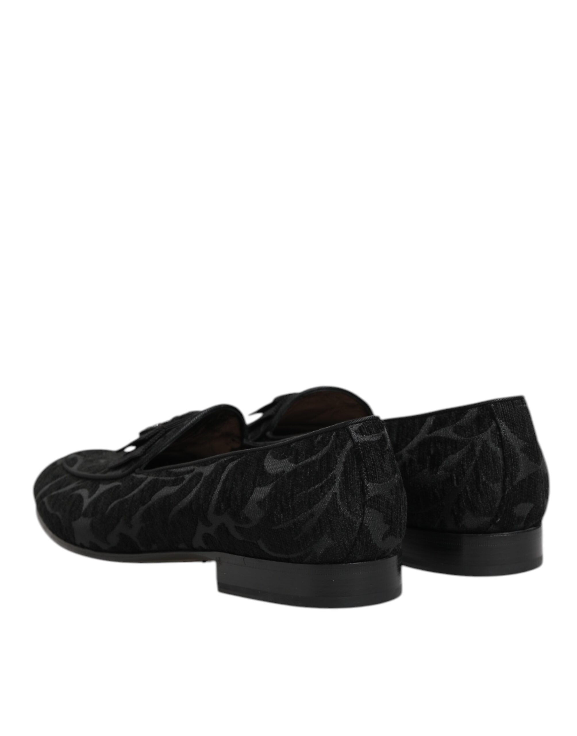 Black Brocade Crown Loafers Dress Shoes