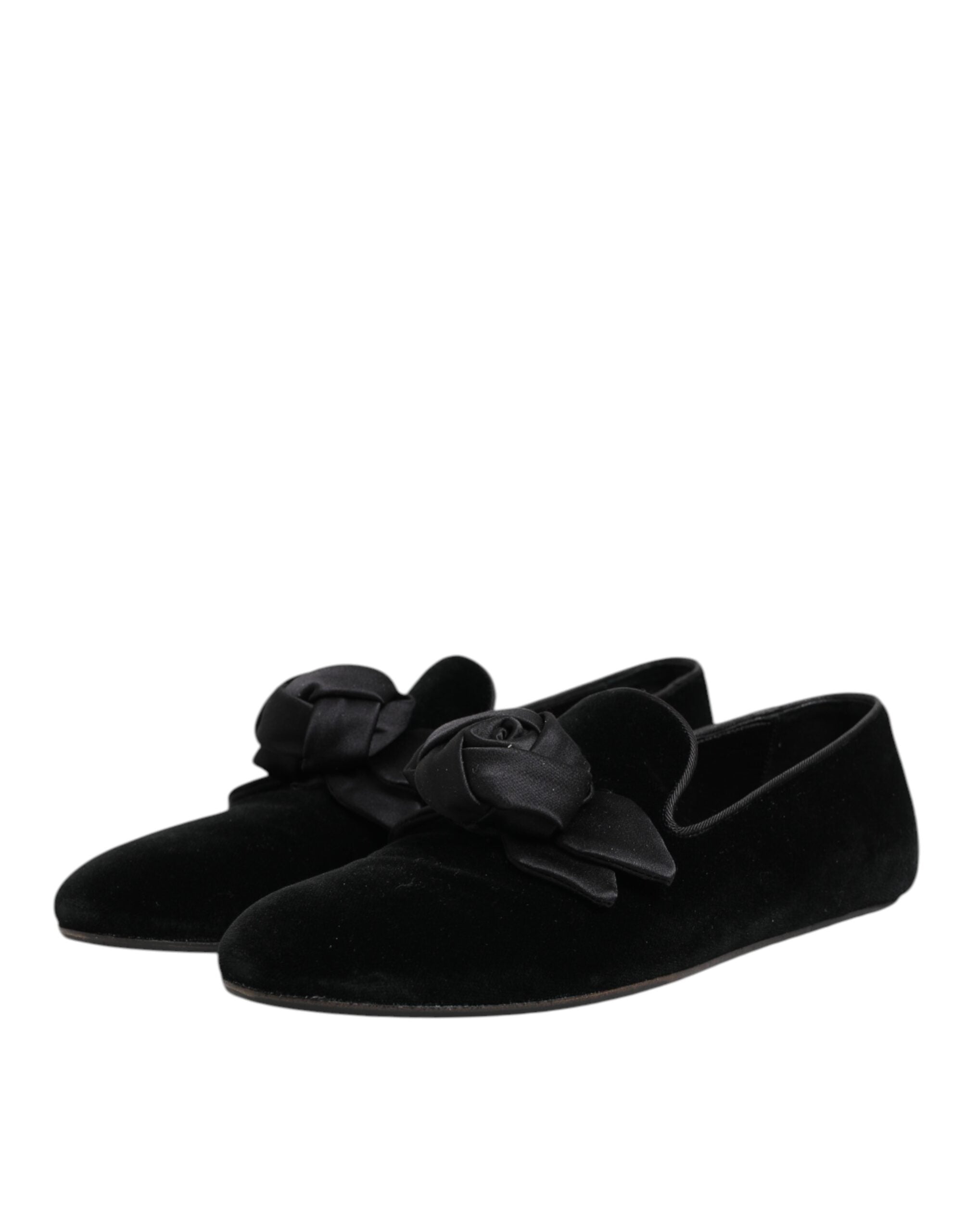 Black Suede Cotton Rose Slip On Loafers Shoes