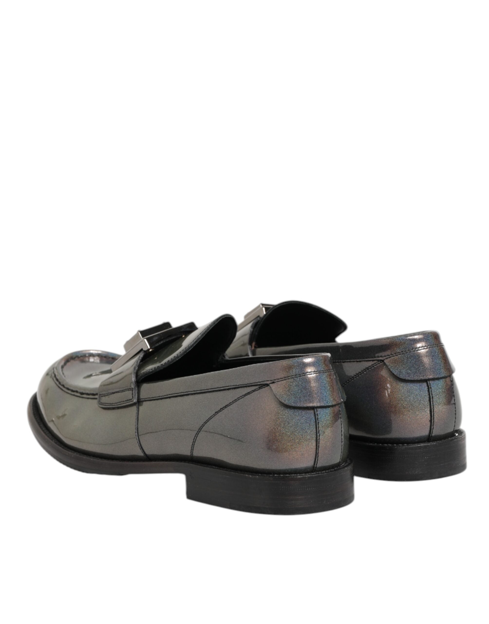 Metallic Silver Logo Slip On Men Dress Shoes
