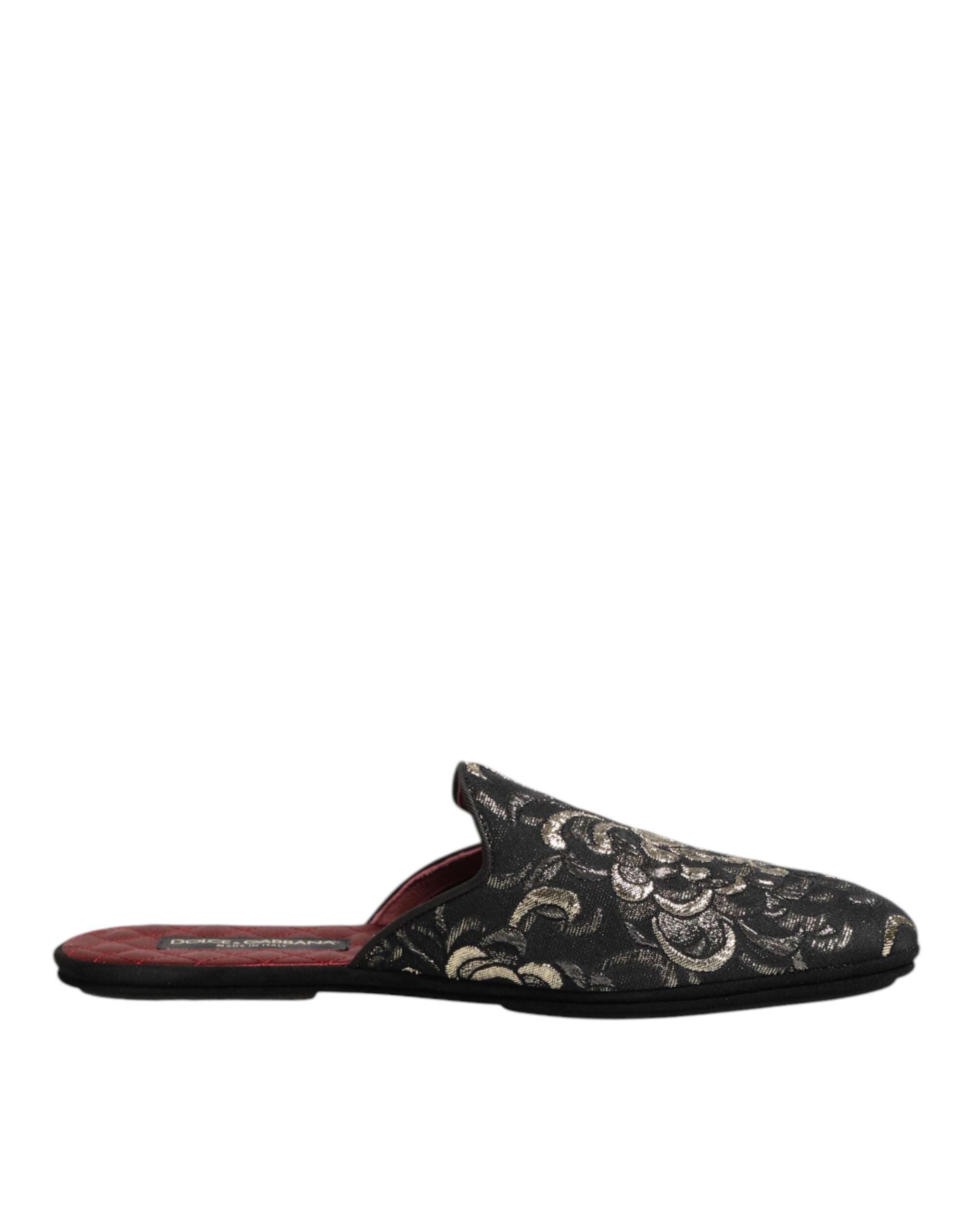 Black Floral Jacquard Slides Slippers Shoes