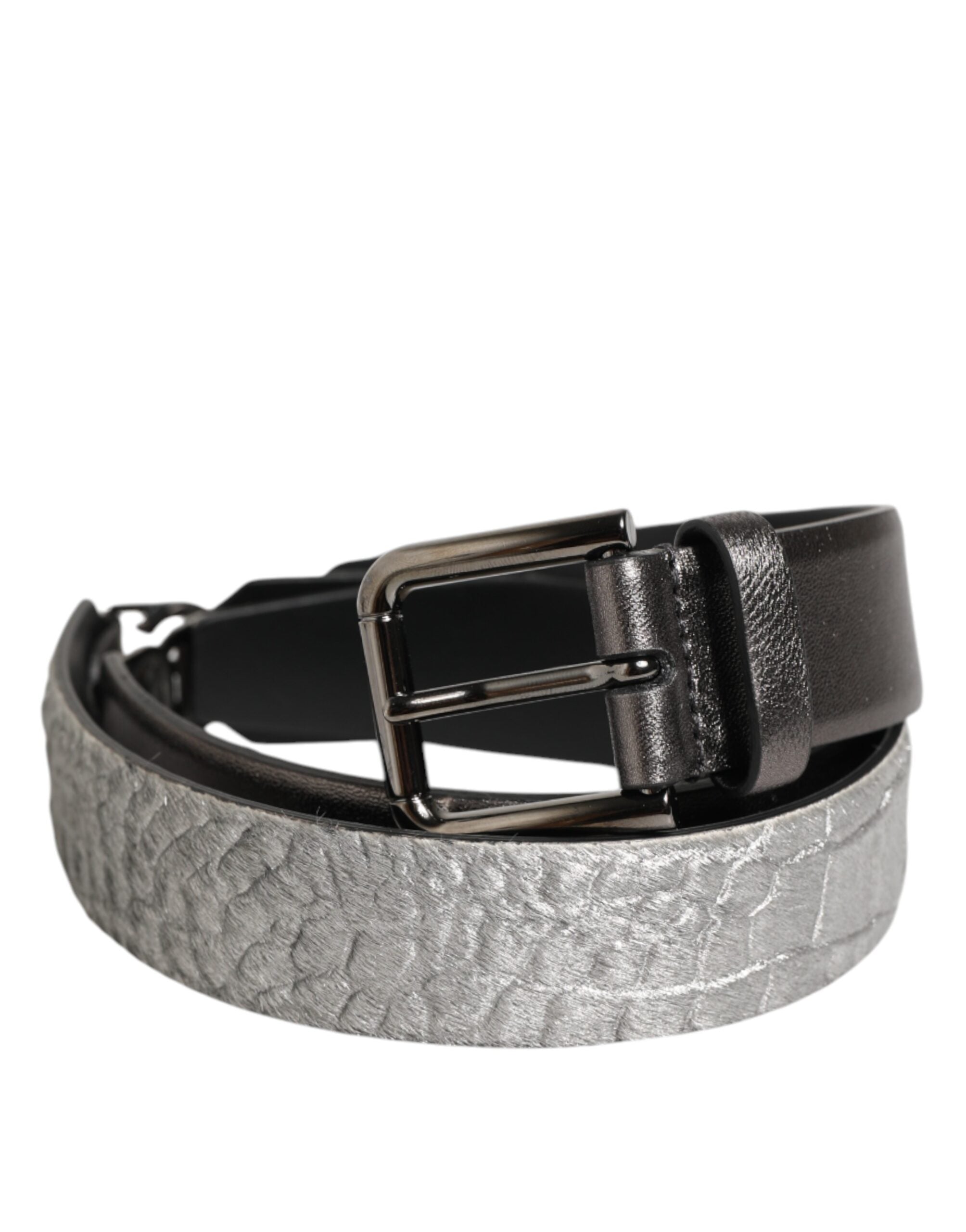 Black Silver Pebbled Texture Leather Buckle Men Belt
