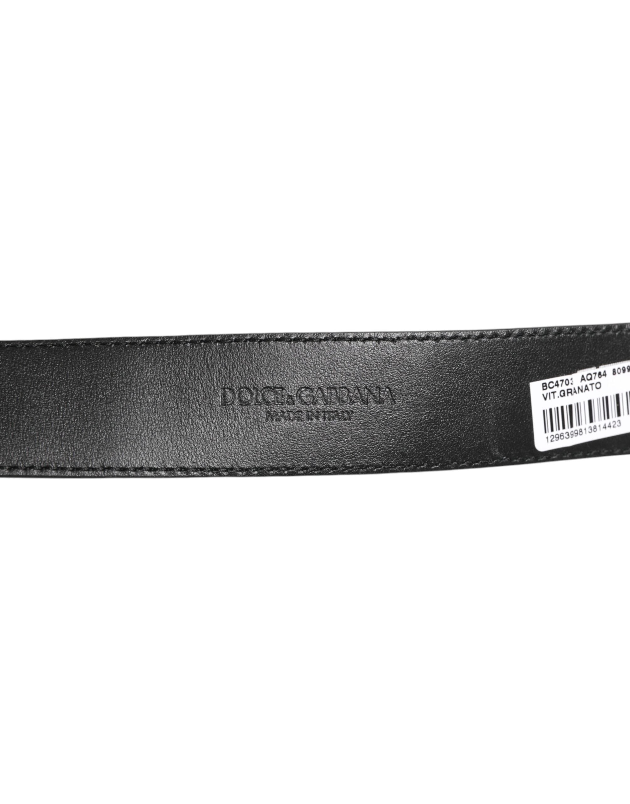 Black Leather Classic Metal Logo Buckle Belt