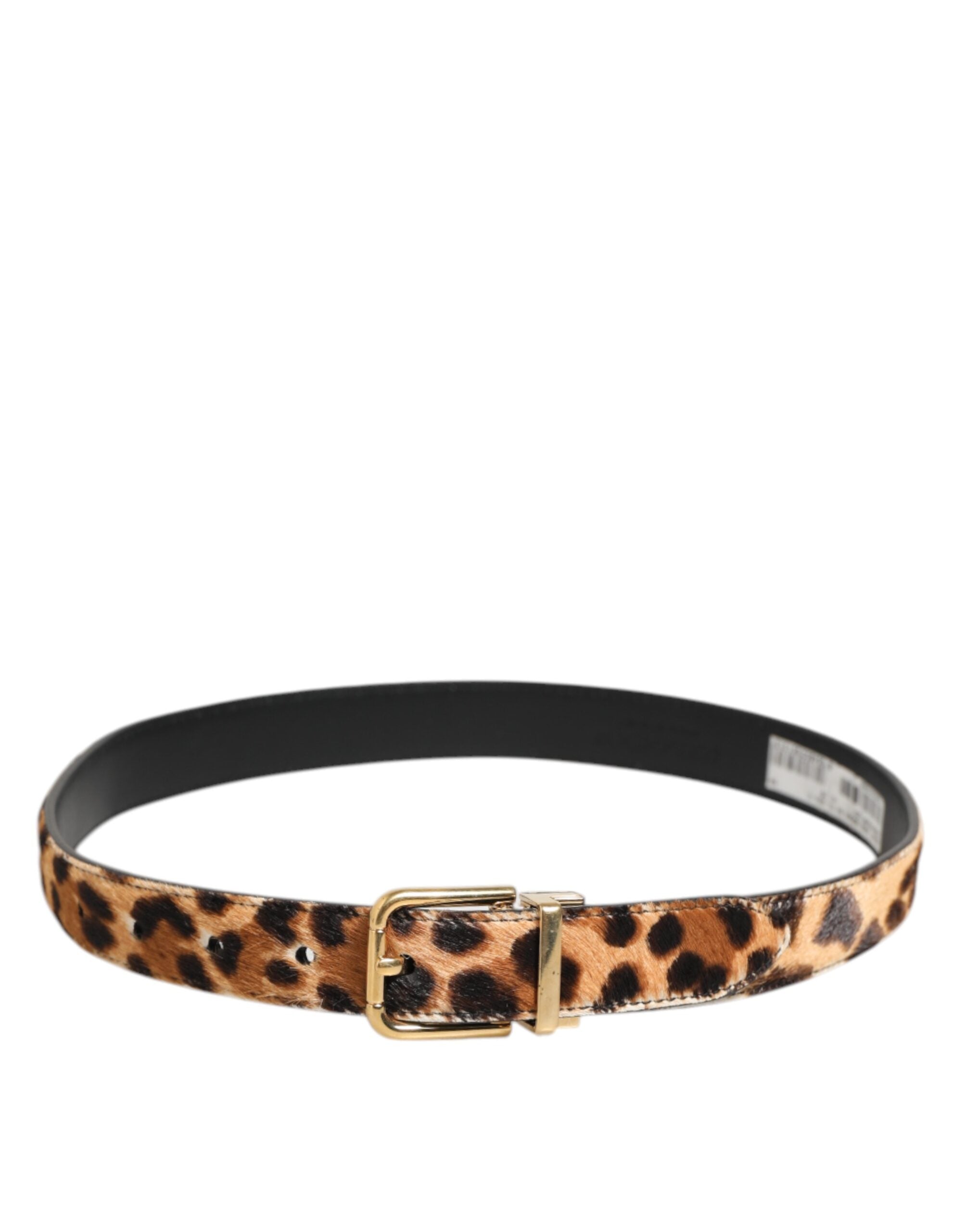 Brown Leather Leopard Print Metal Buckle Belt