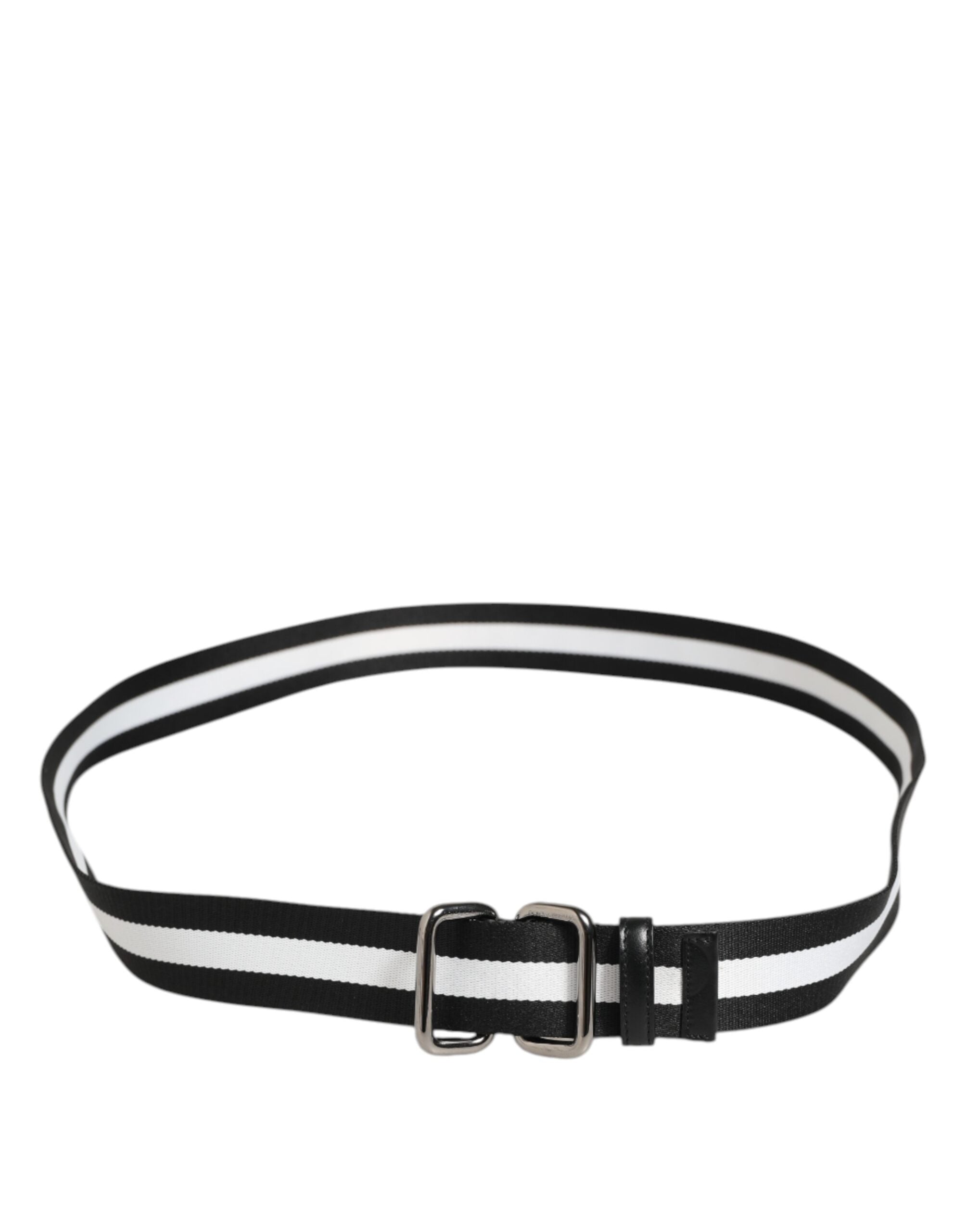 Black White Striped Metal Buckle Men Belt