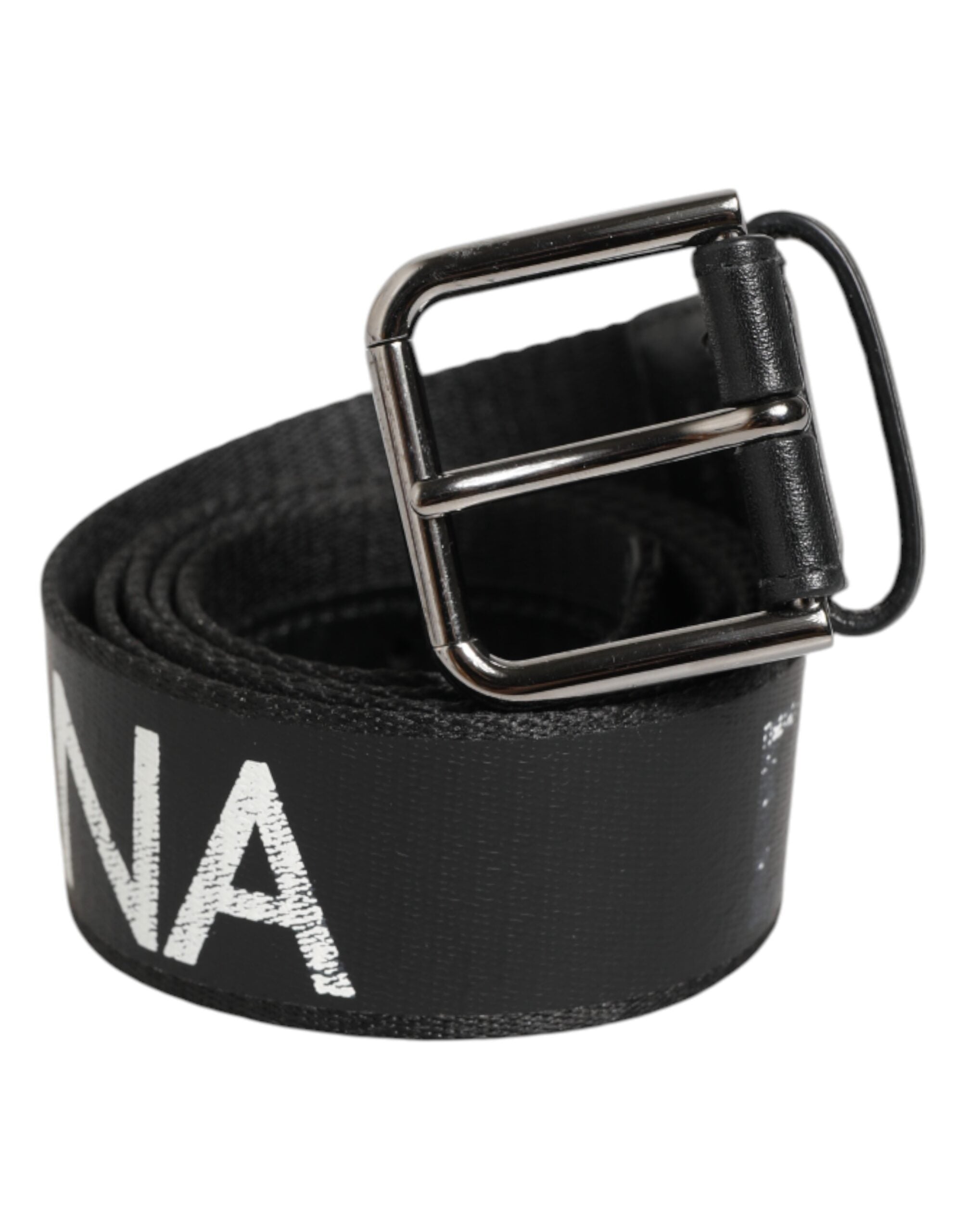 Black White Printed Metal Logo Buckle Belt