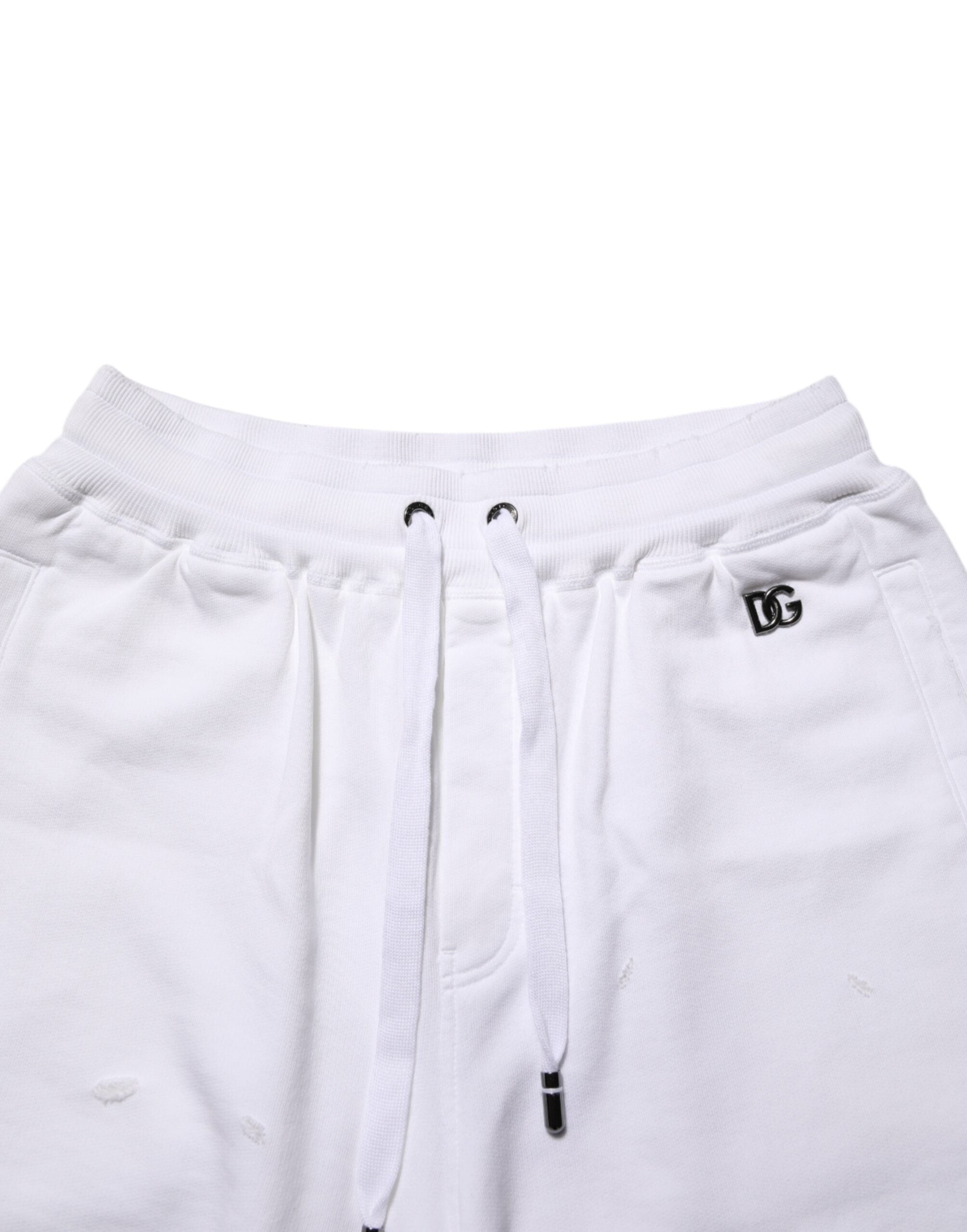 White Cotton Ripped Bermuda Sweatpants Shorts