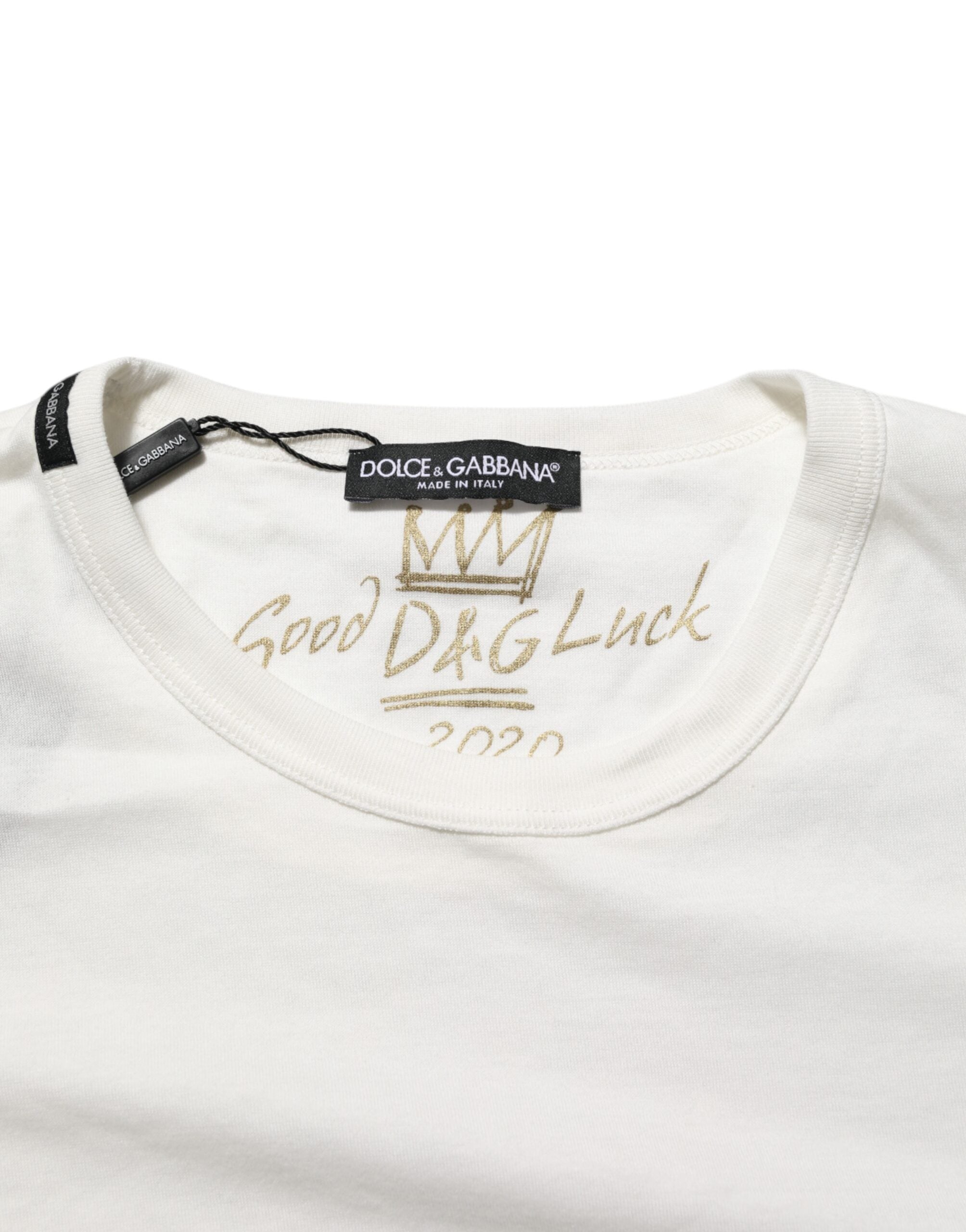 White Cotton Goodluck 2020 Crew Neck T-shirt