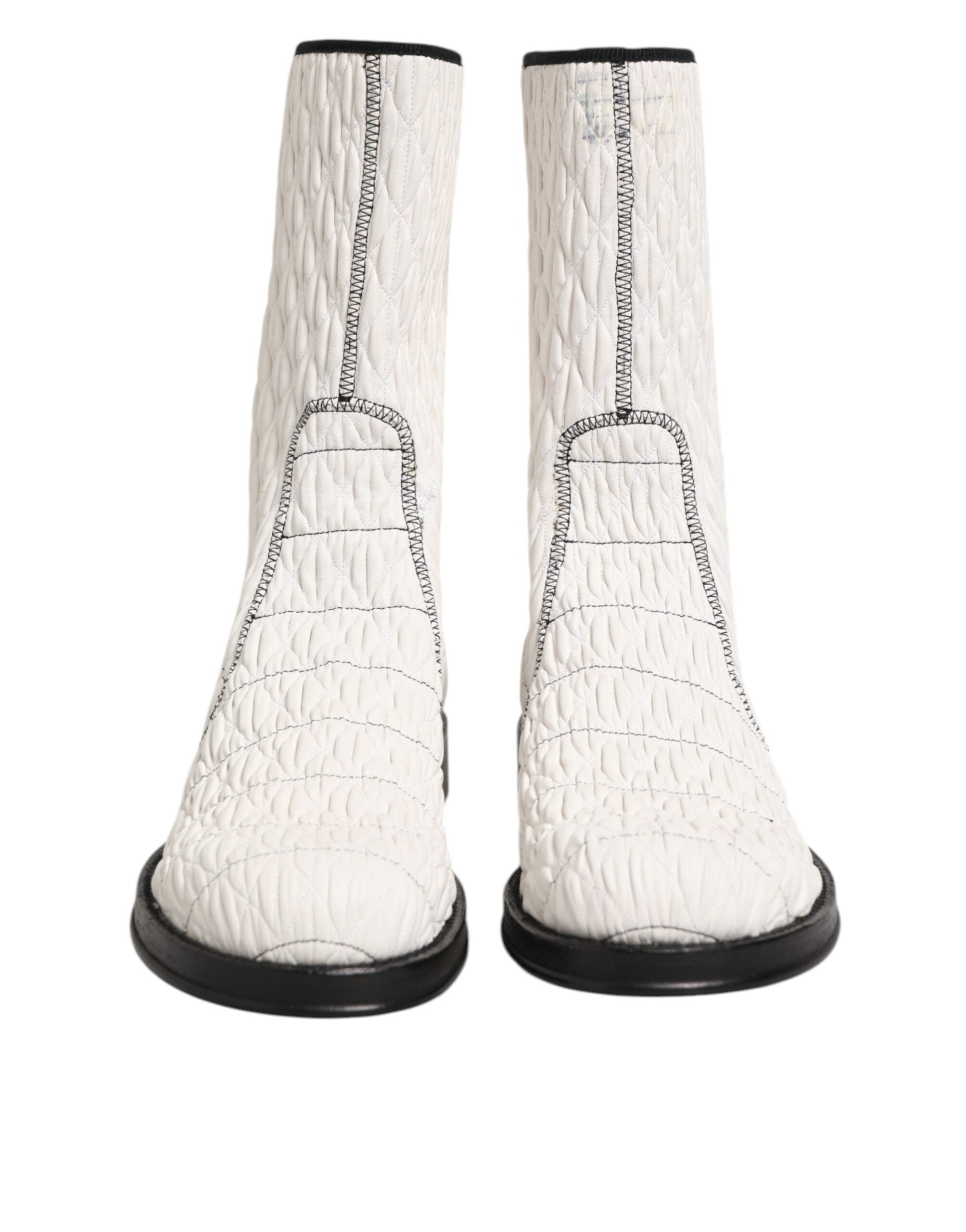 White Lambskin Leather Mid Calf Boots Shoes