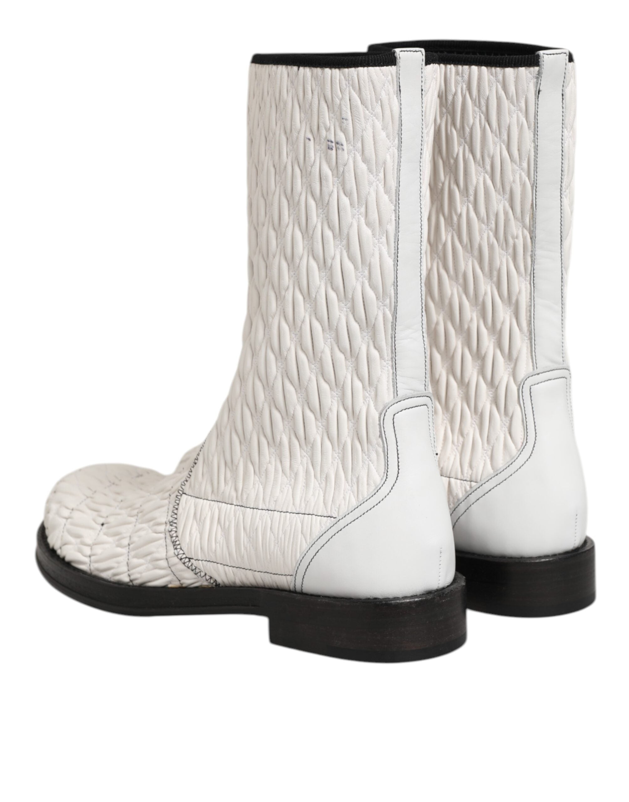 White Lambskin Leather Mid Calf Boots Shoes