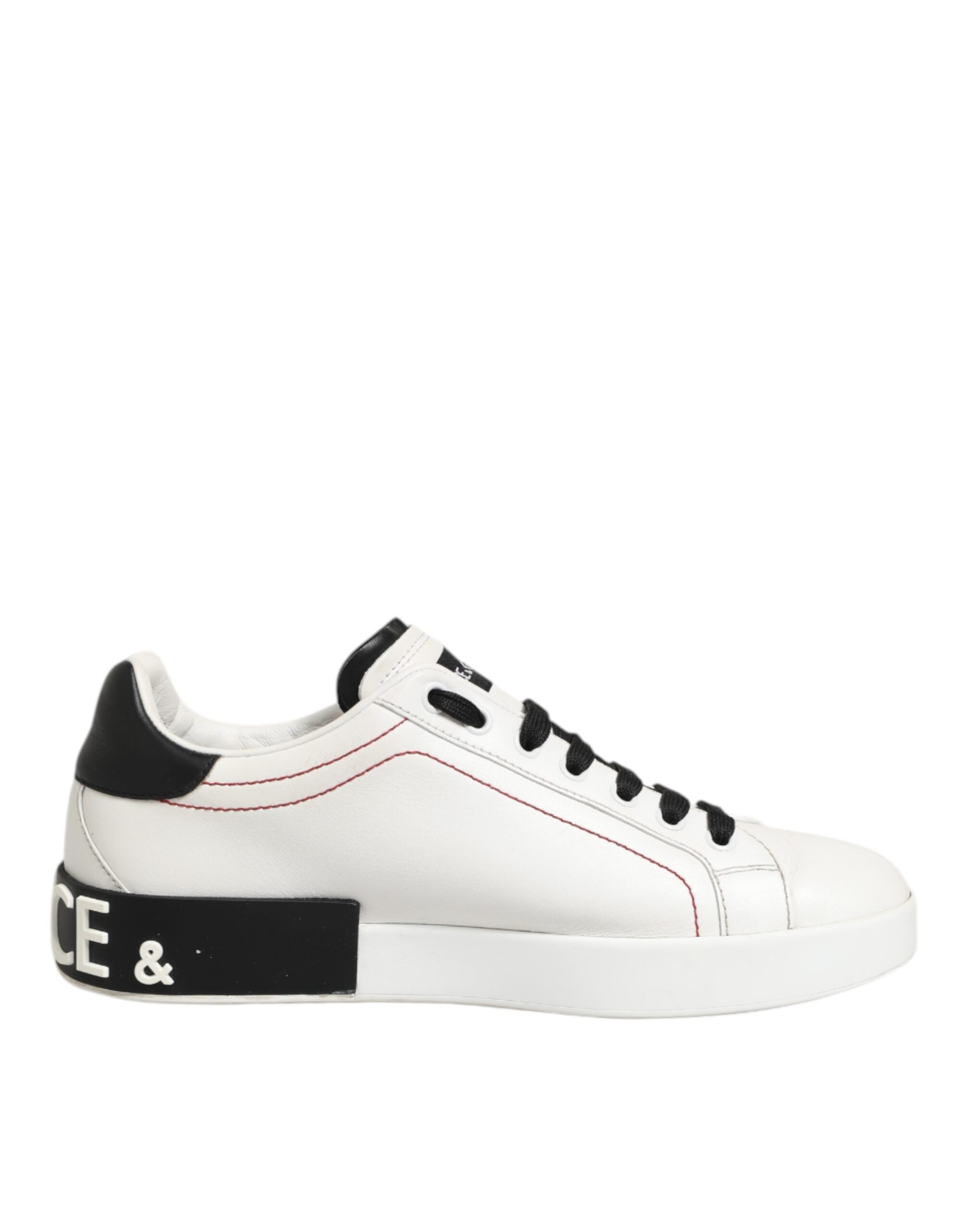 White Black Leather Low Top Sneaker Shoes