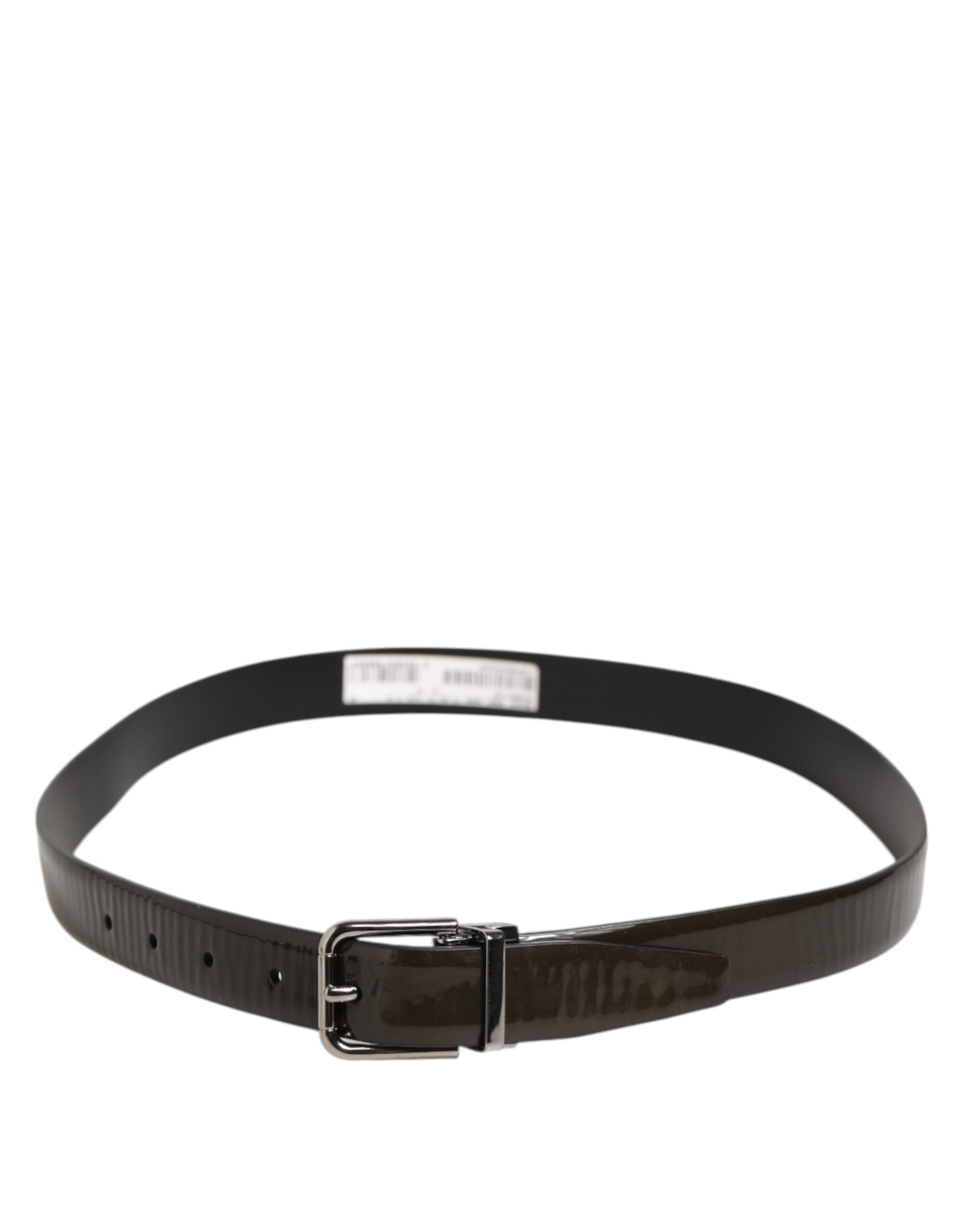 Brown Glossy Leather Classic Metal Buckle Belt