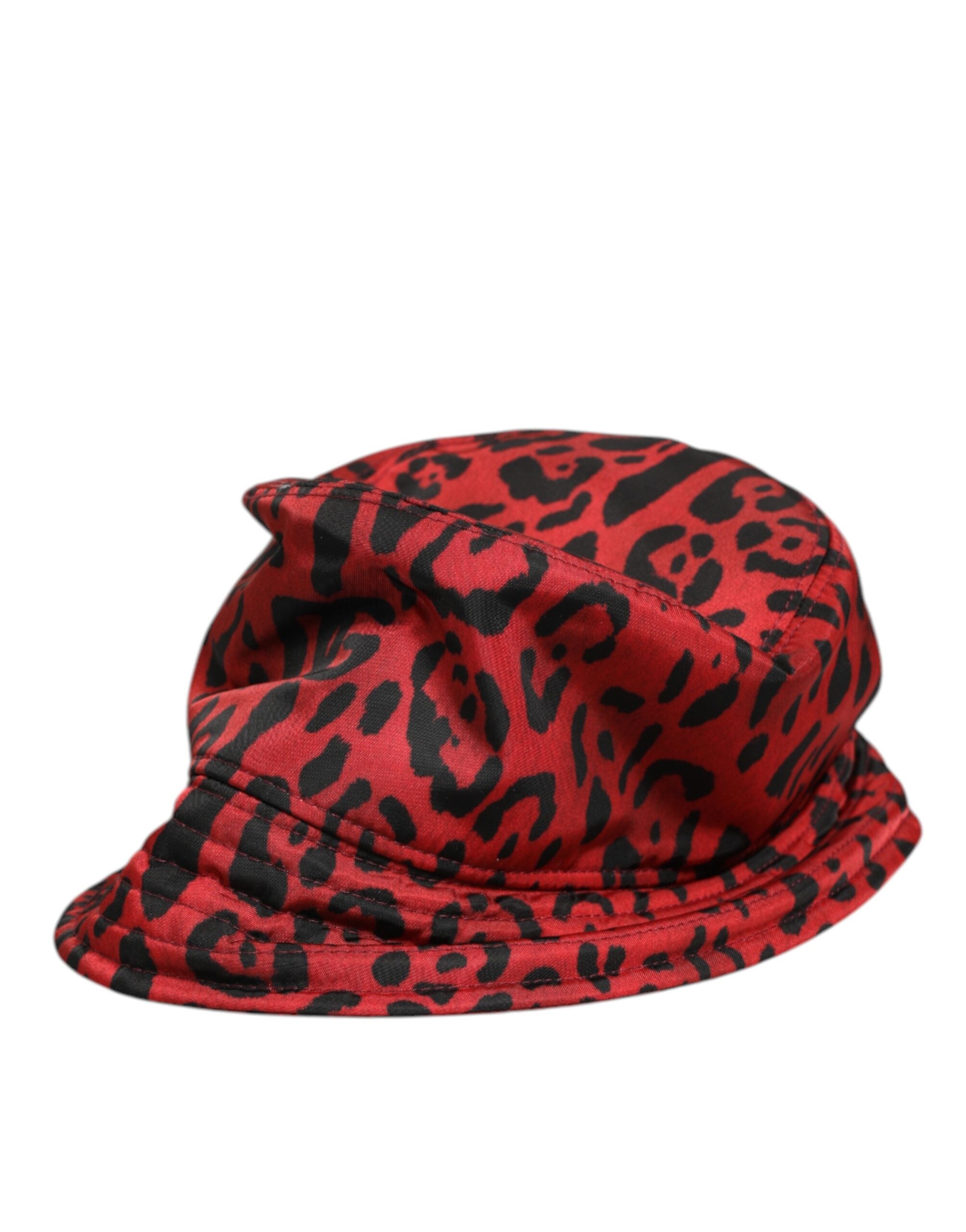 Red Black Nylon Leopard Print Bucket Men Cap Hat