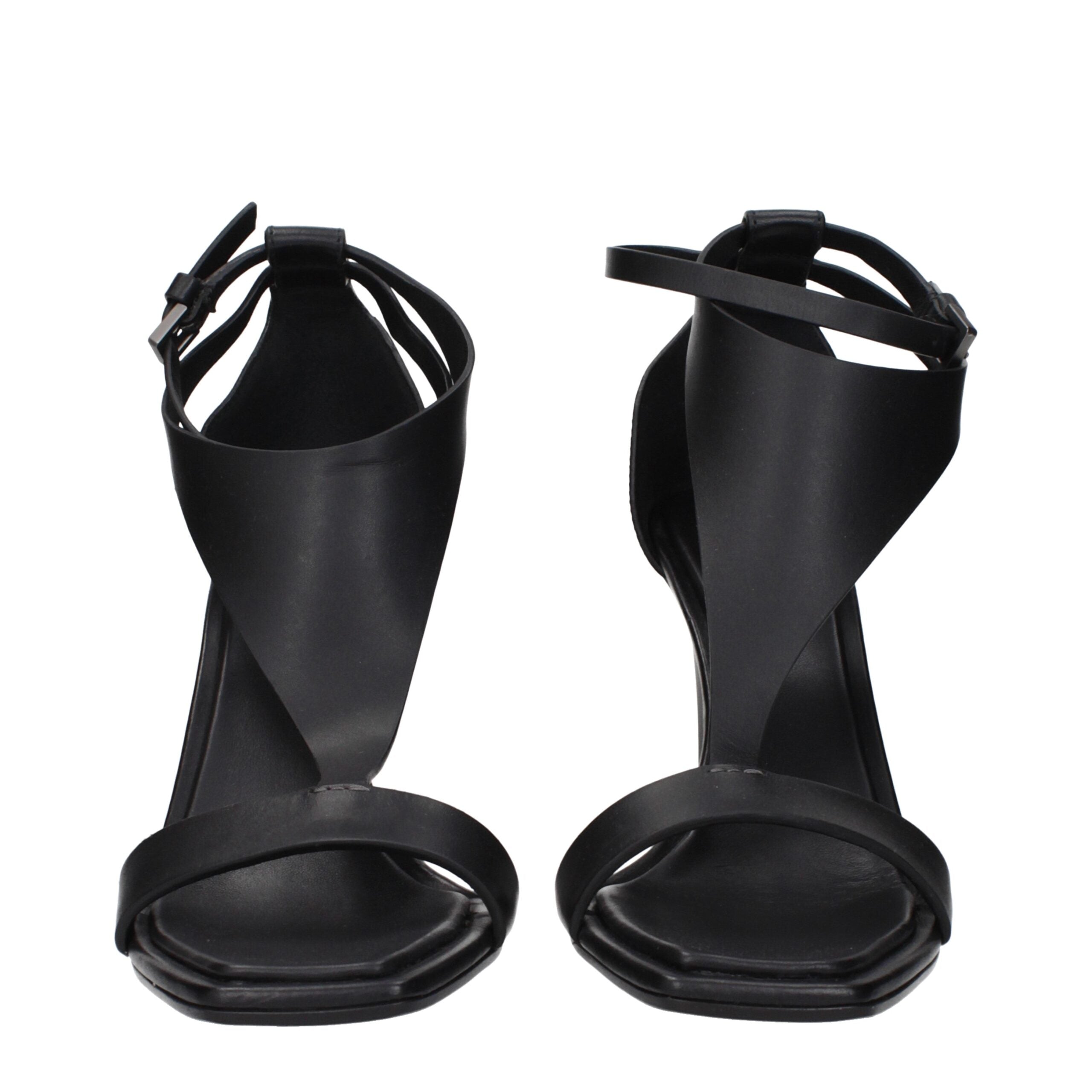 Black Leather Stiletto Heel Sandals