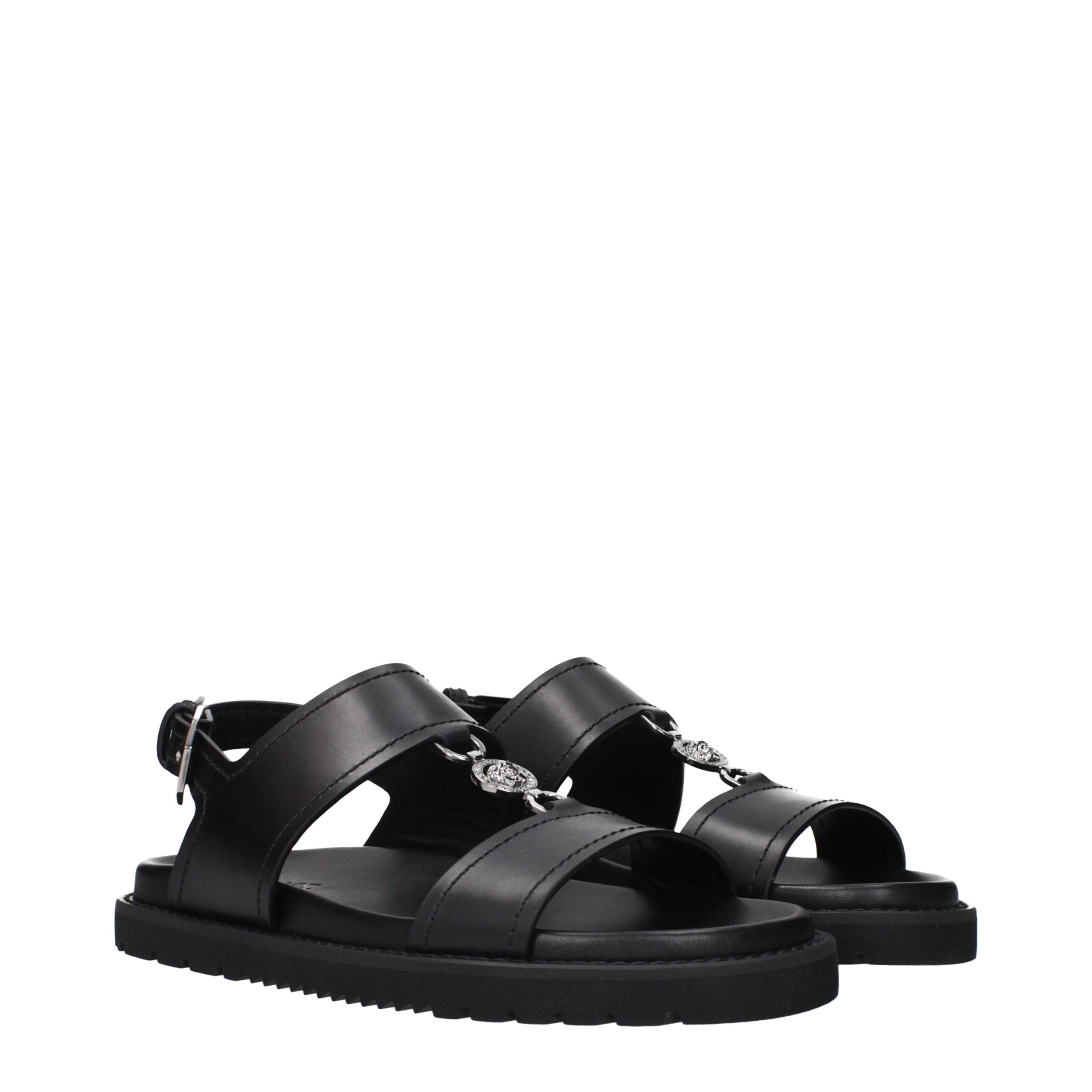 Black Leather Flat Sandals