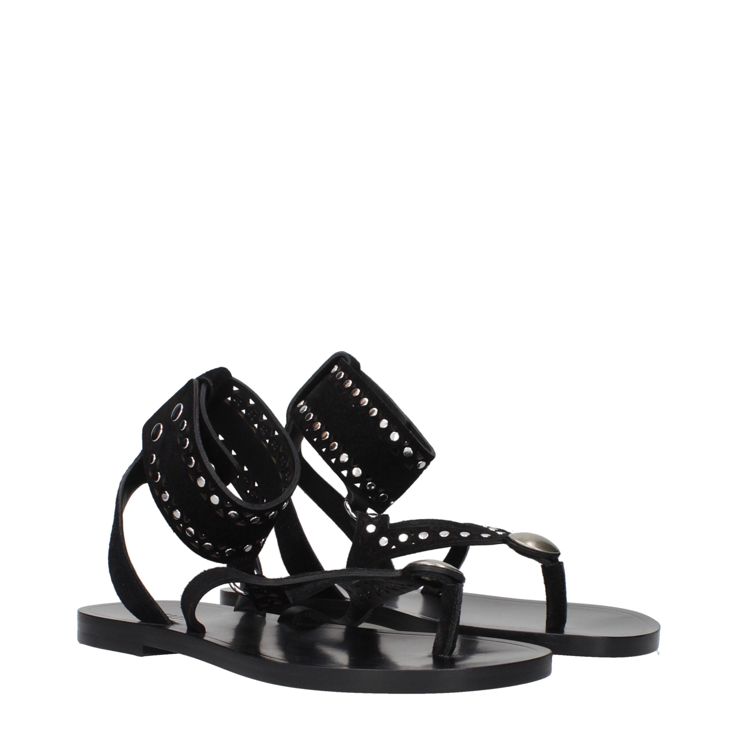 Black Leather Flip-Flop Sandals