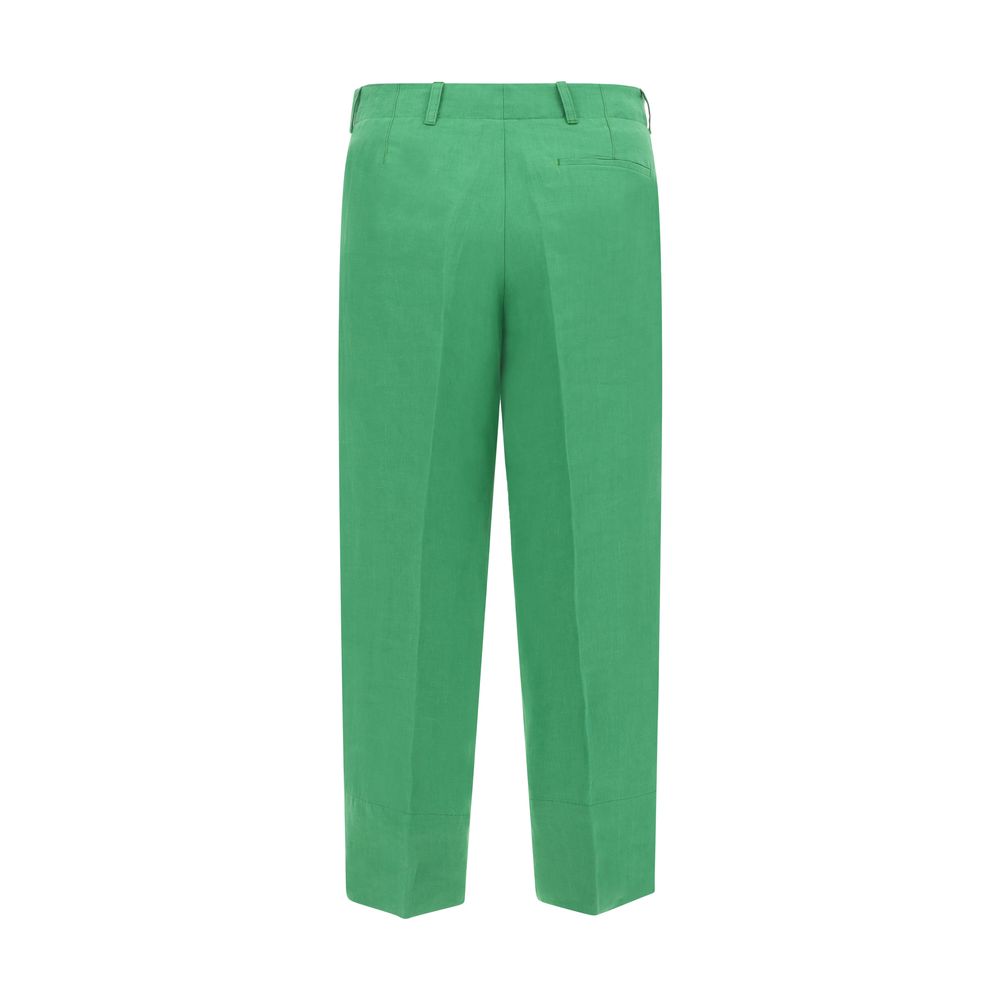 Green Linen Casual Pants