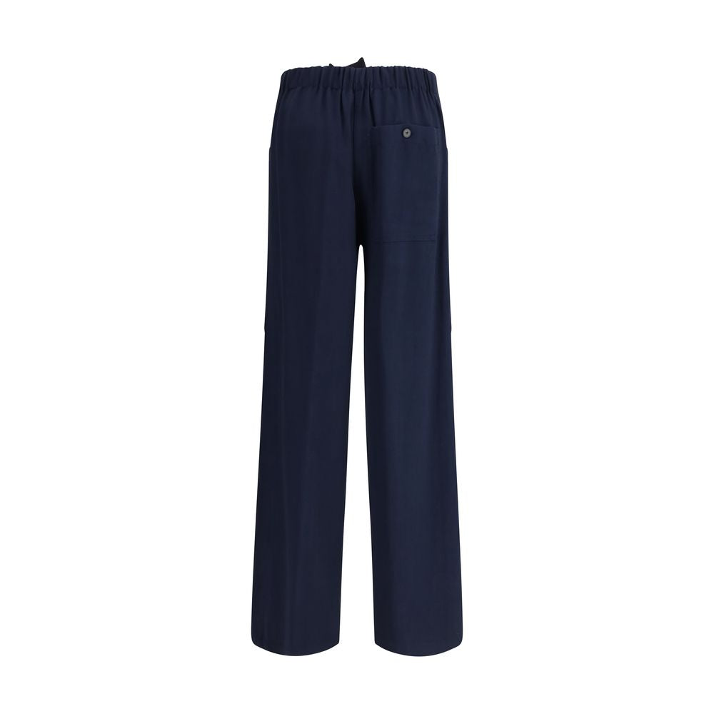 Blue Cotton Casual Pants