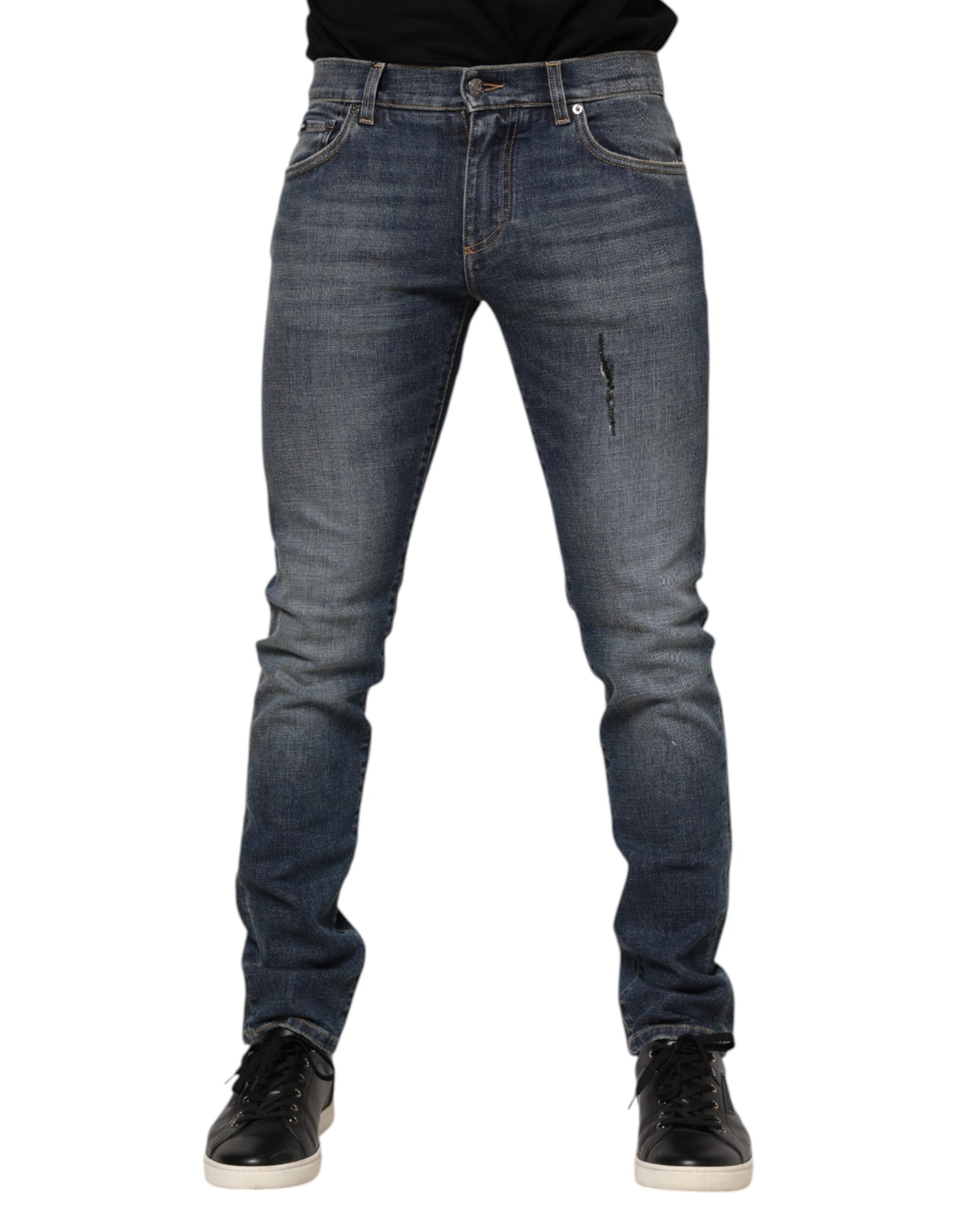 Blue Washed Cotton Skinny Men Denim Jeans