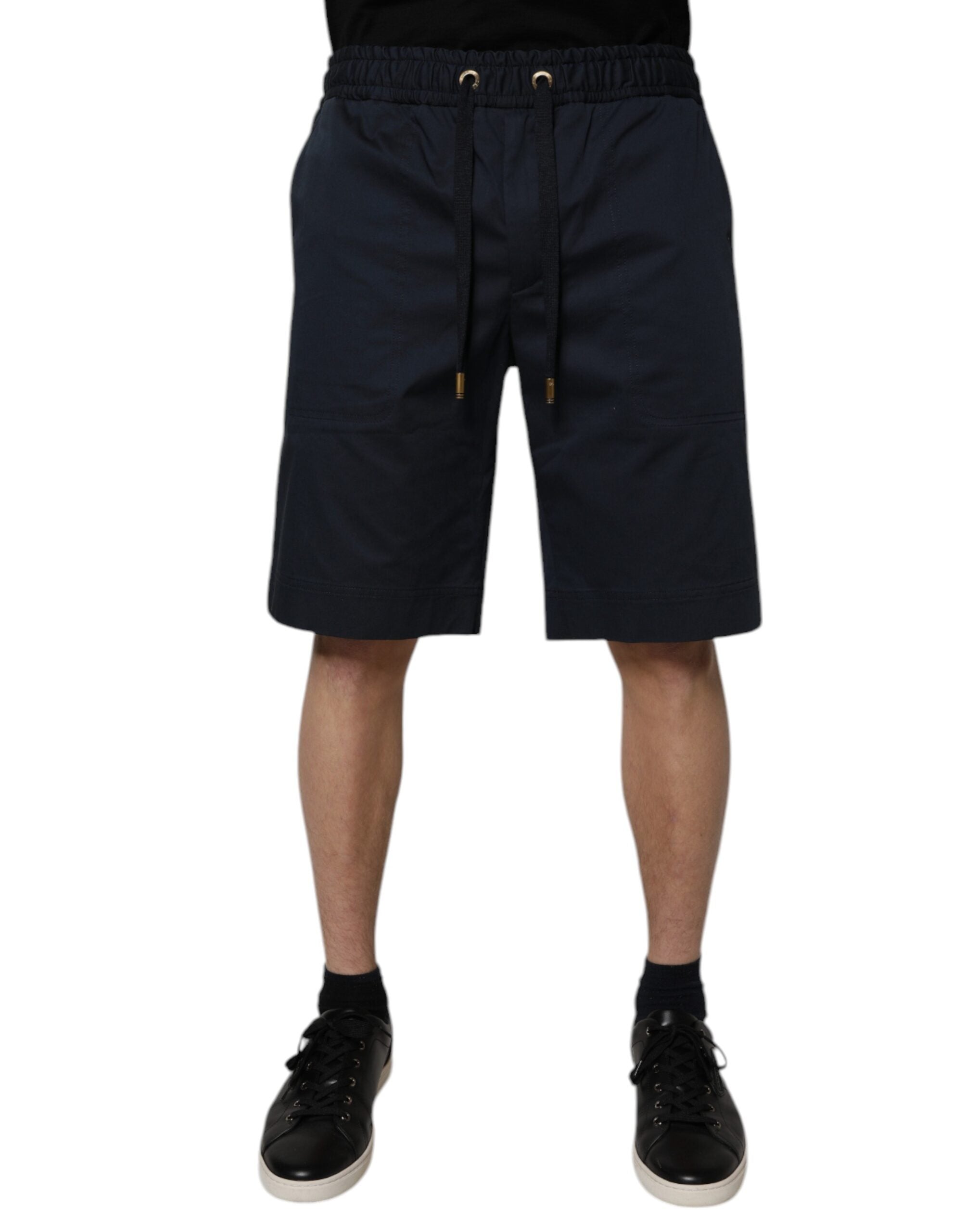Navy Blue Cotton Stretch Men Bermuda Shorts