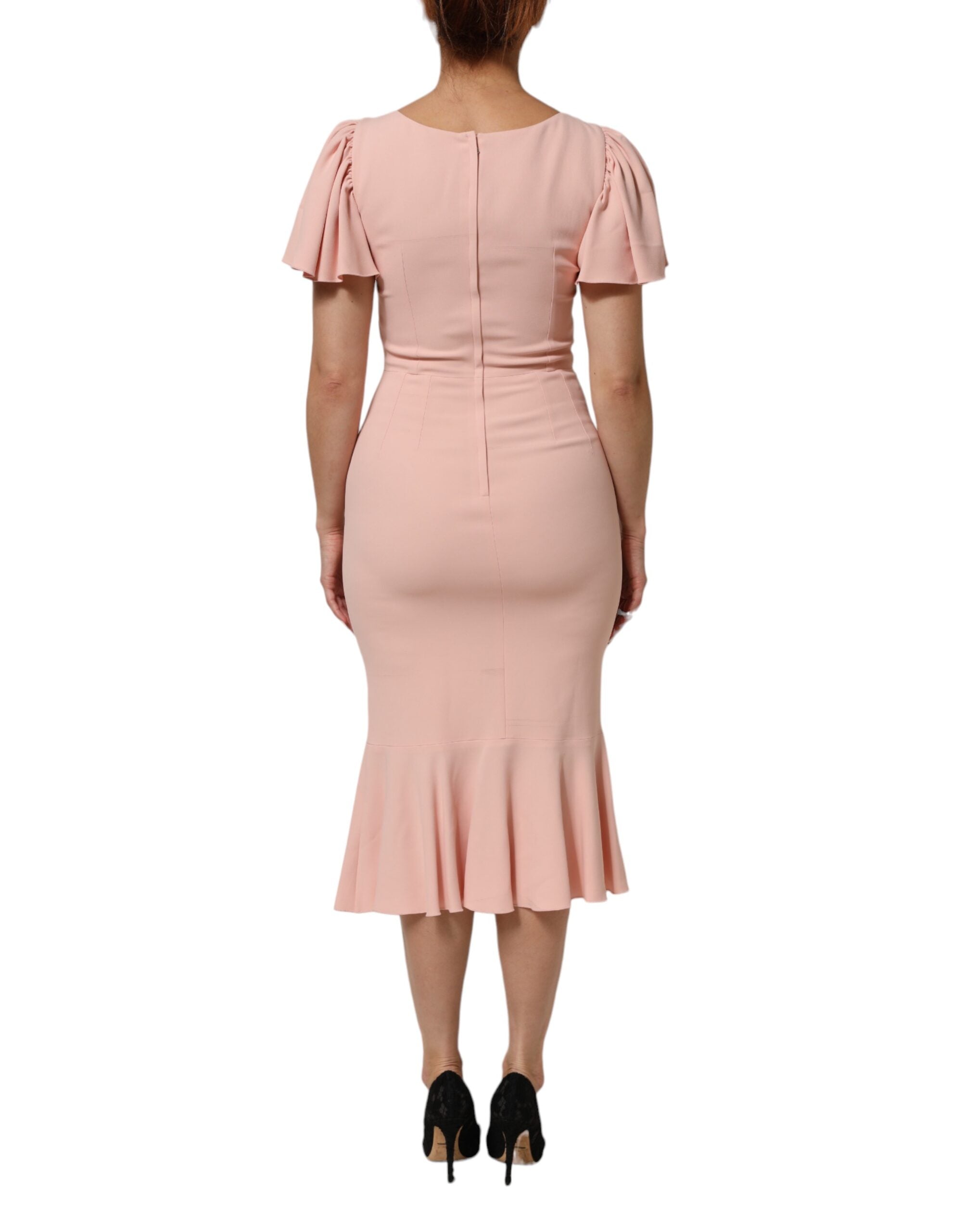 Pink Viscose Fit Flared Sheath Midi Dress