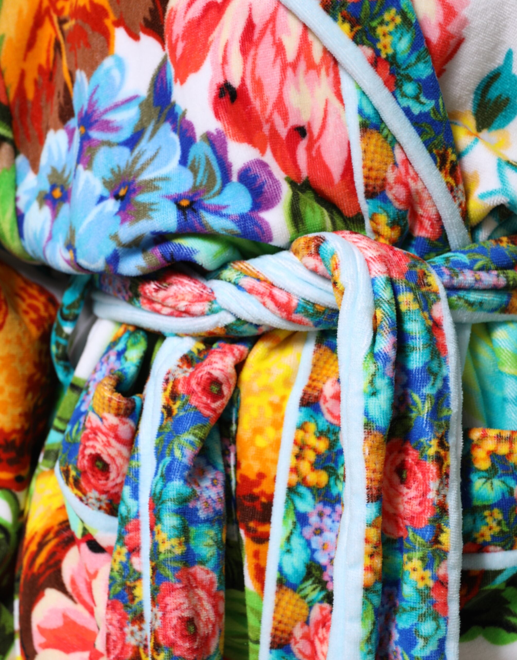 Multicolor Floral Print Belted Bathrobe Coat Jacket