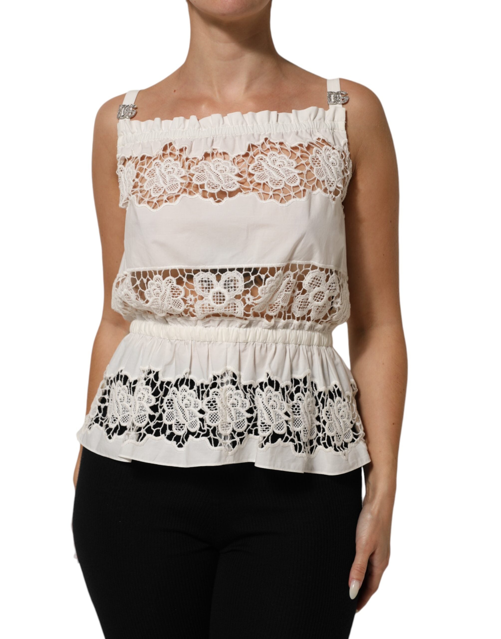 White Poplin Openwork Embroidery Tank Top