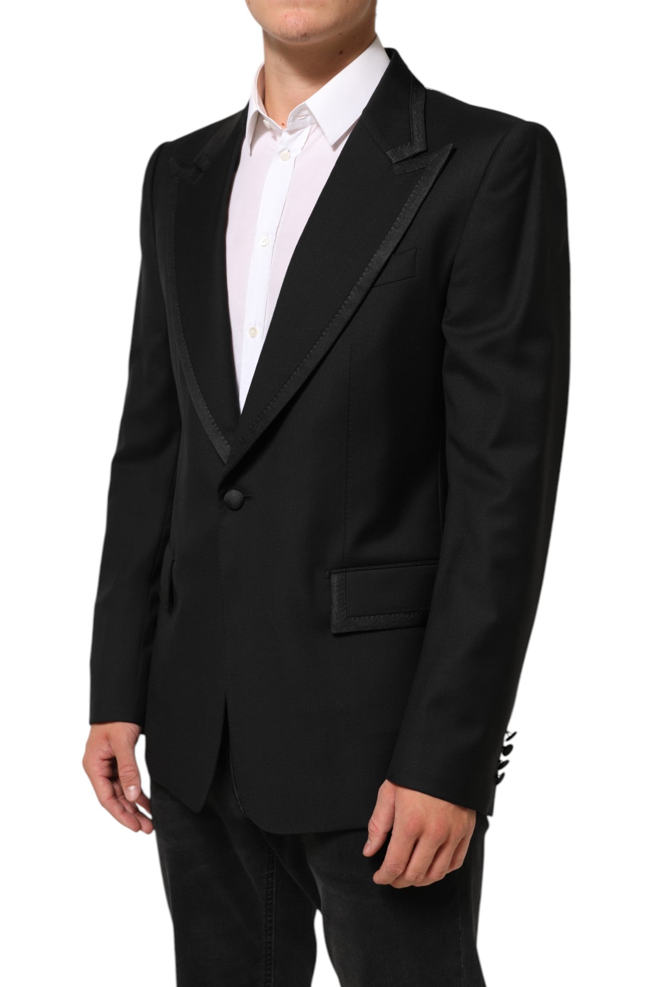 Black Wool 1 Button Suit Jacket Men Blazer