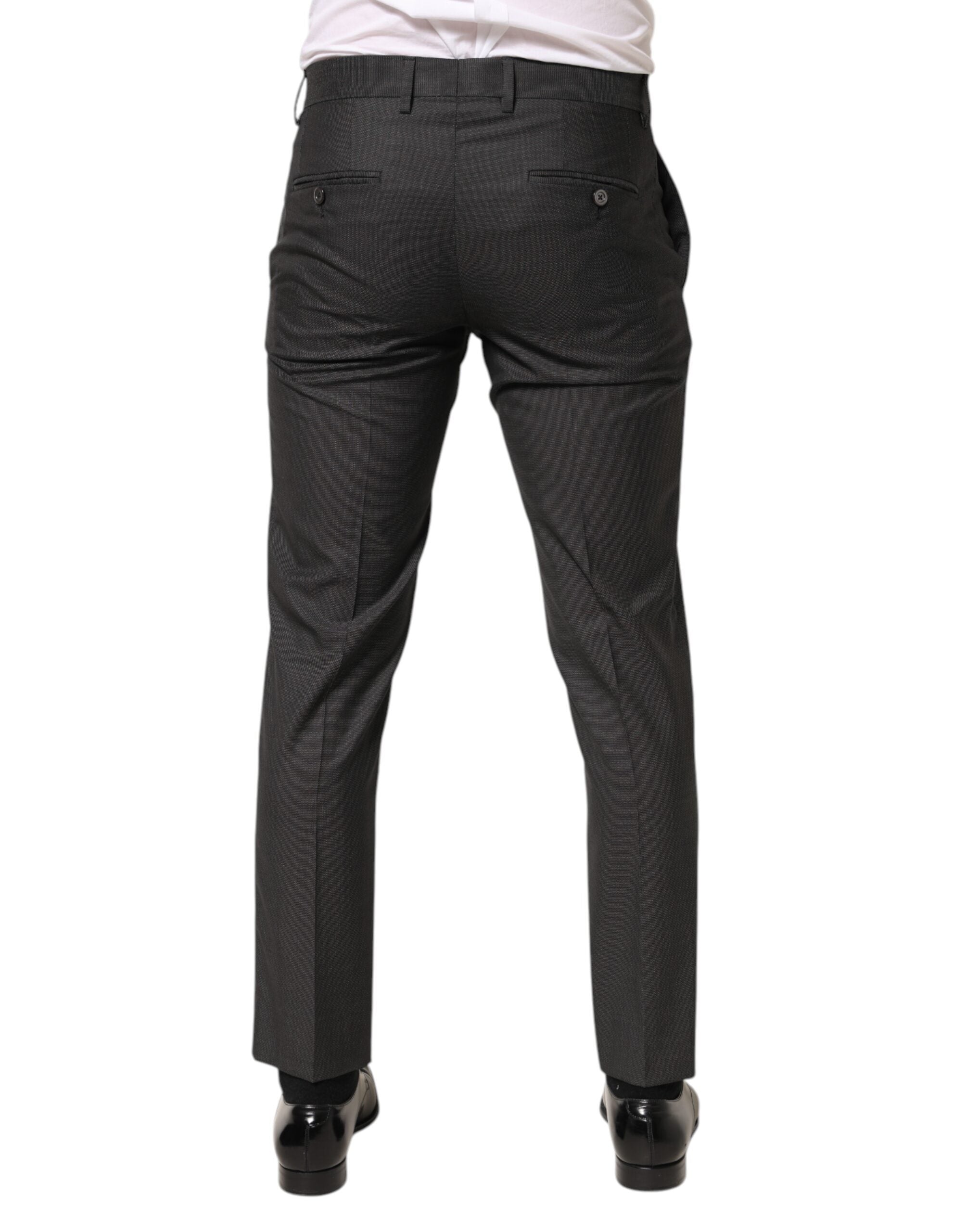 Black Polyester Mid Waist Dress Trouser Pants