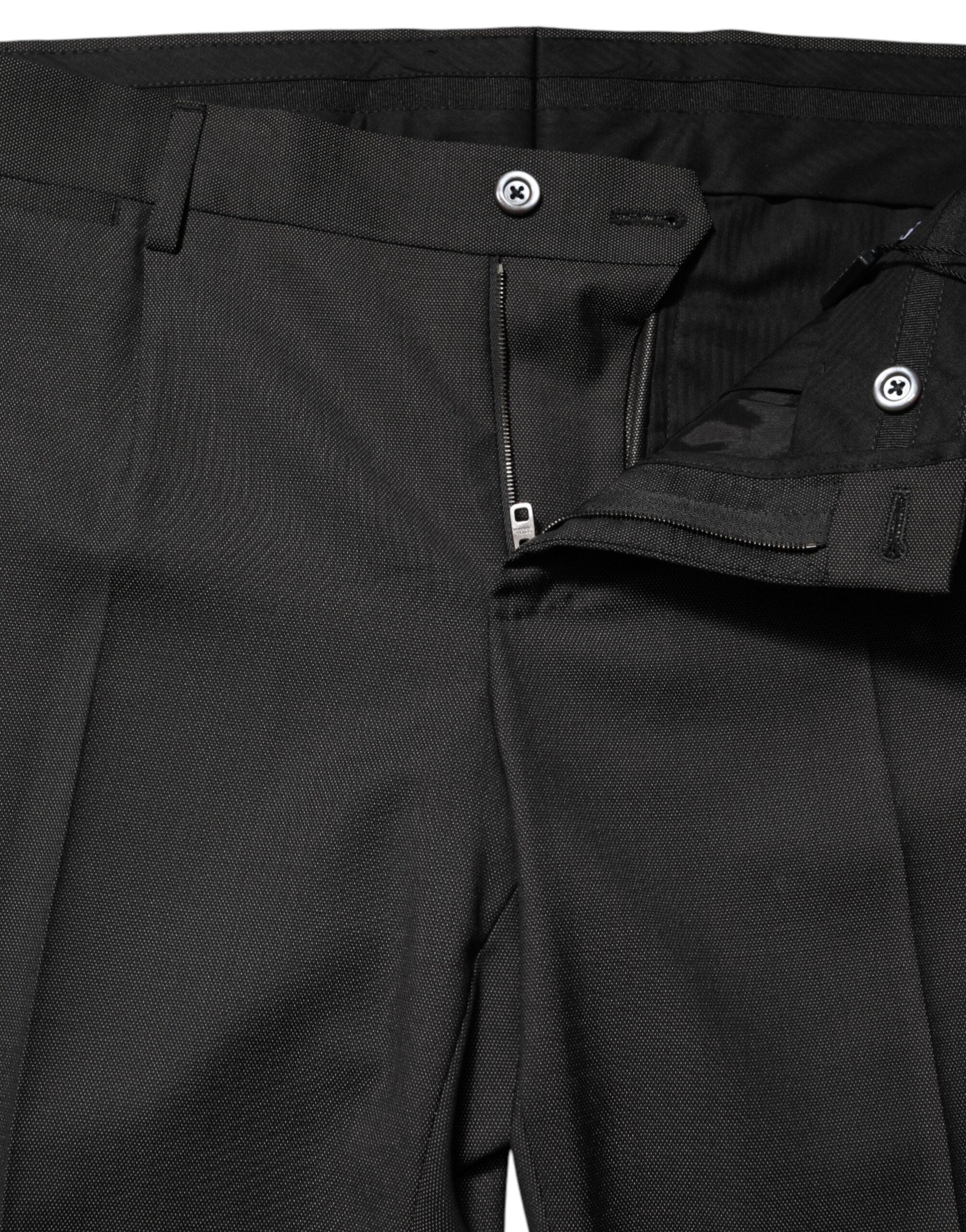 Black Polyester Mid Waist Dress Trouser Pants