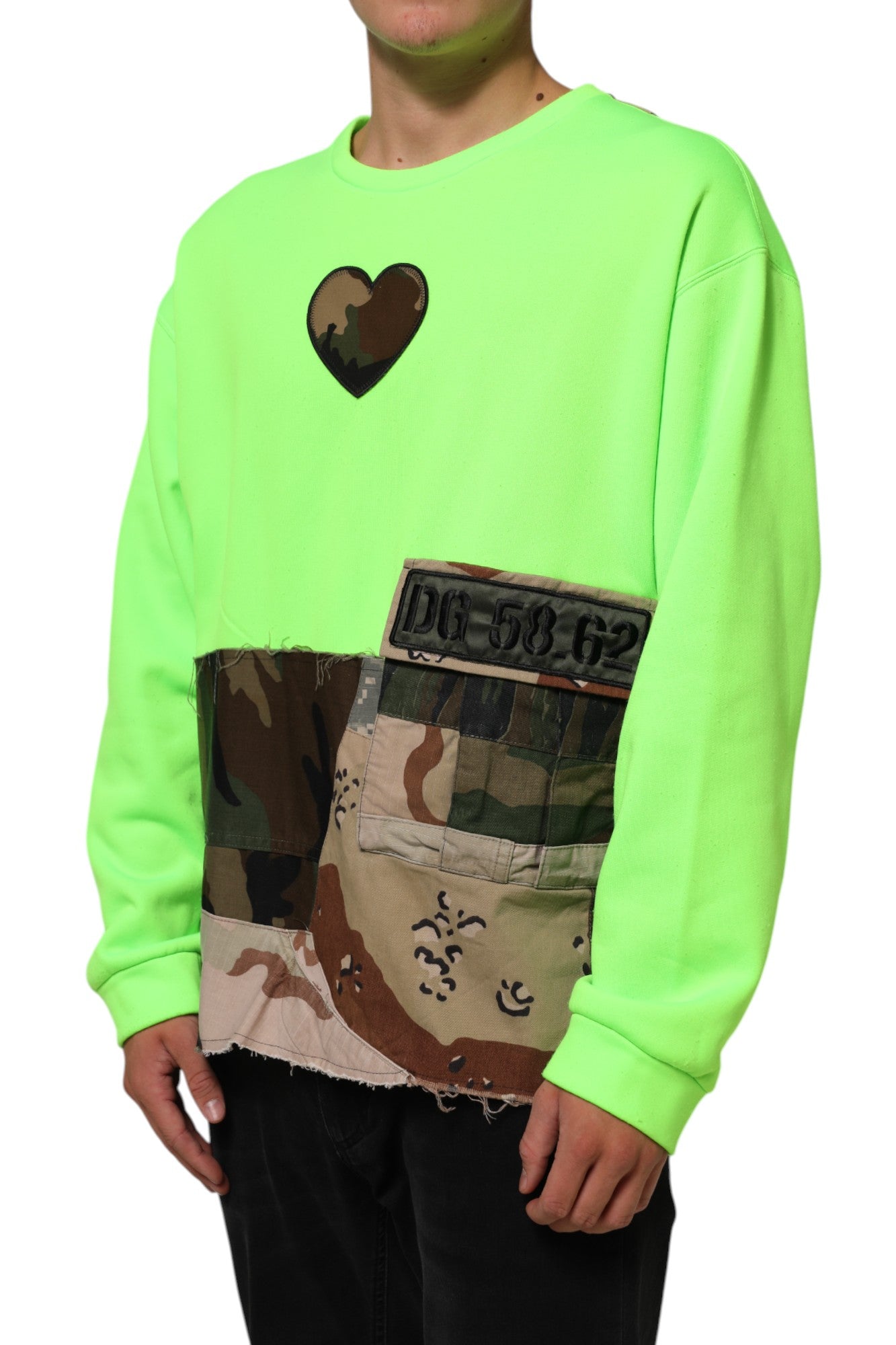 Green Patchwork Heart Men Sweatshirt Sweater