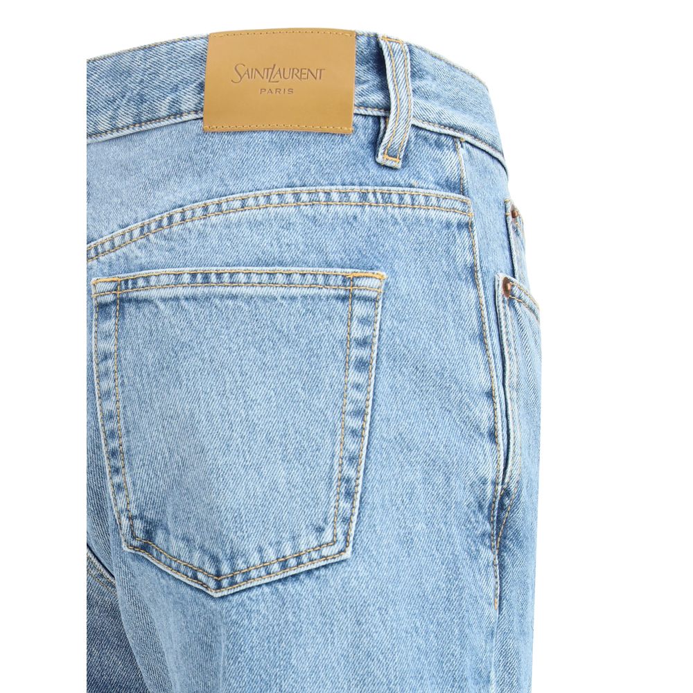 Blue Cotton Straight-Leg Jeans