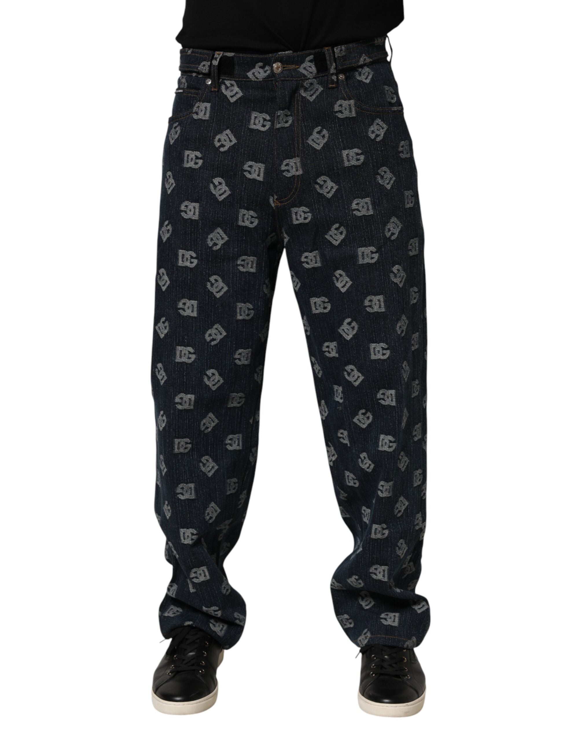 Blue Logo Print Straight Denim Men Jeans